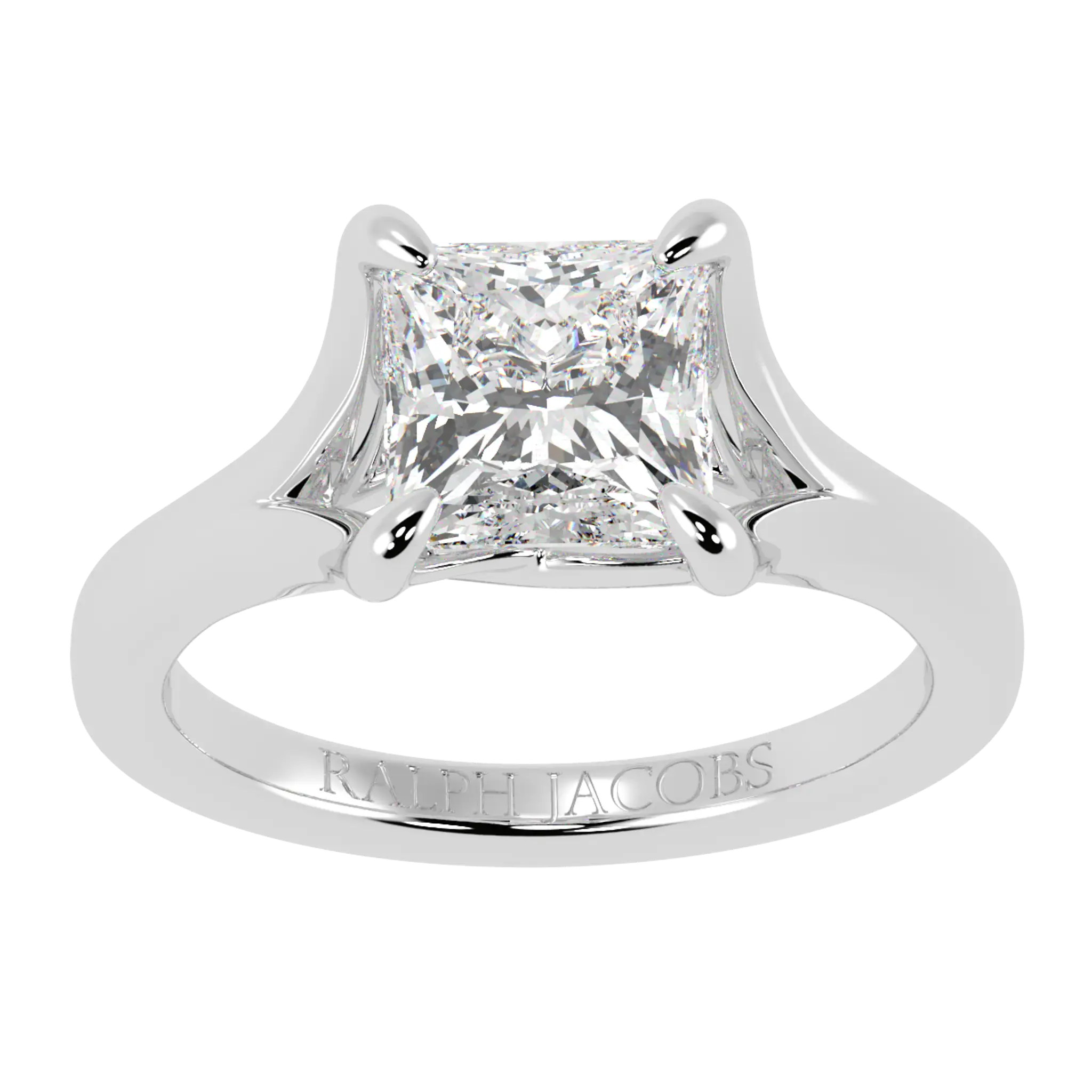 Bague de fiançailles solitaire en or blanc 18 carats avec coquelicot | Forme princesse