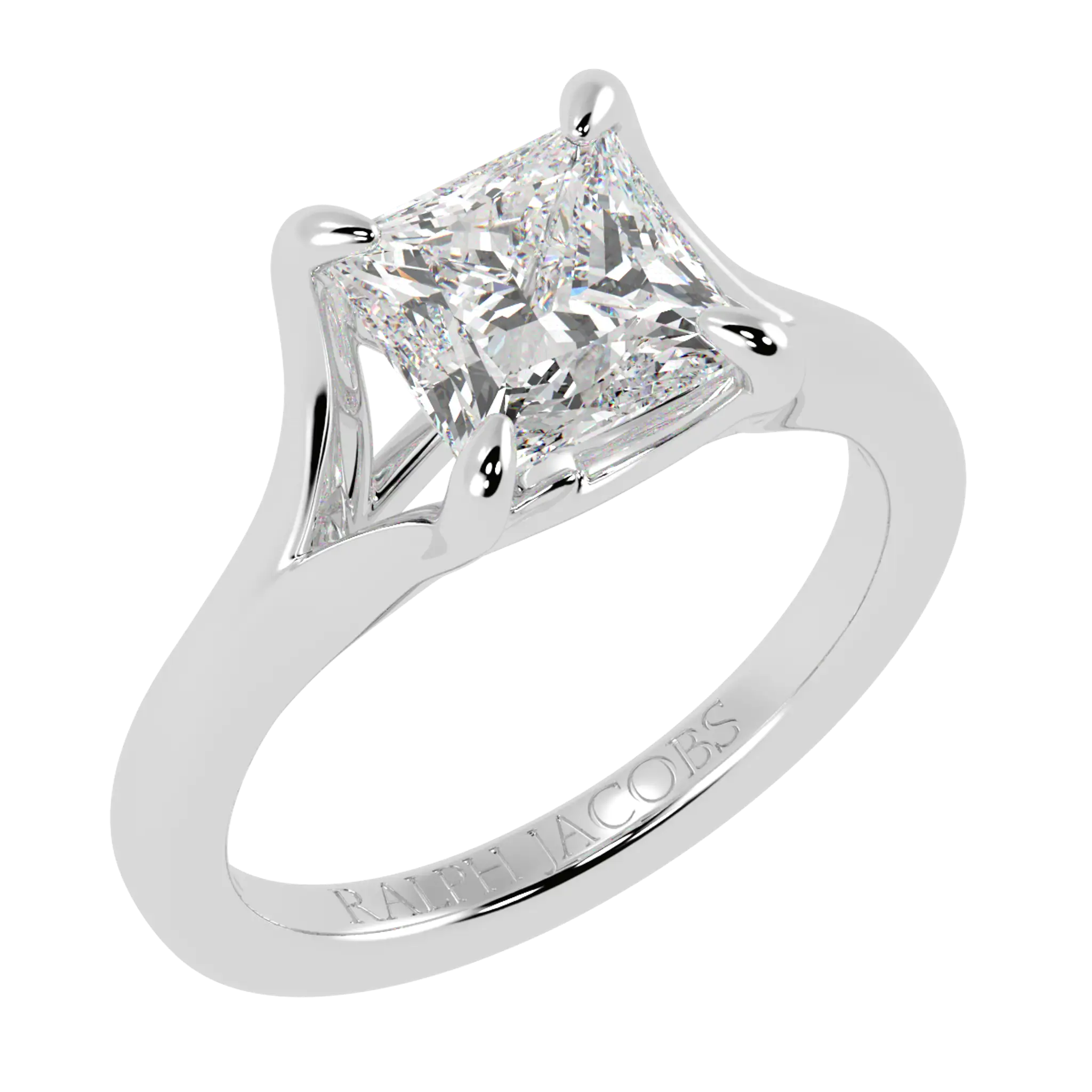 Bague de fiançailles en or blanc 18 carats avec solitaire en moissanite Poppy | Forme princesse