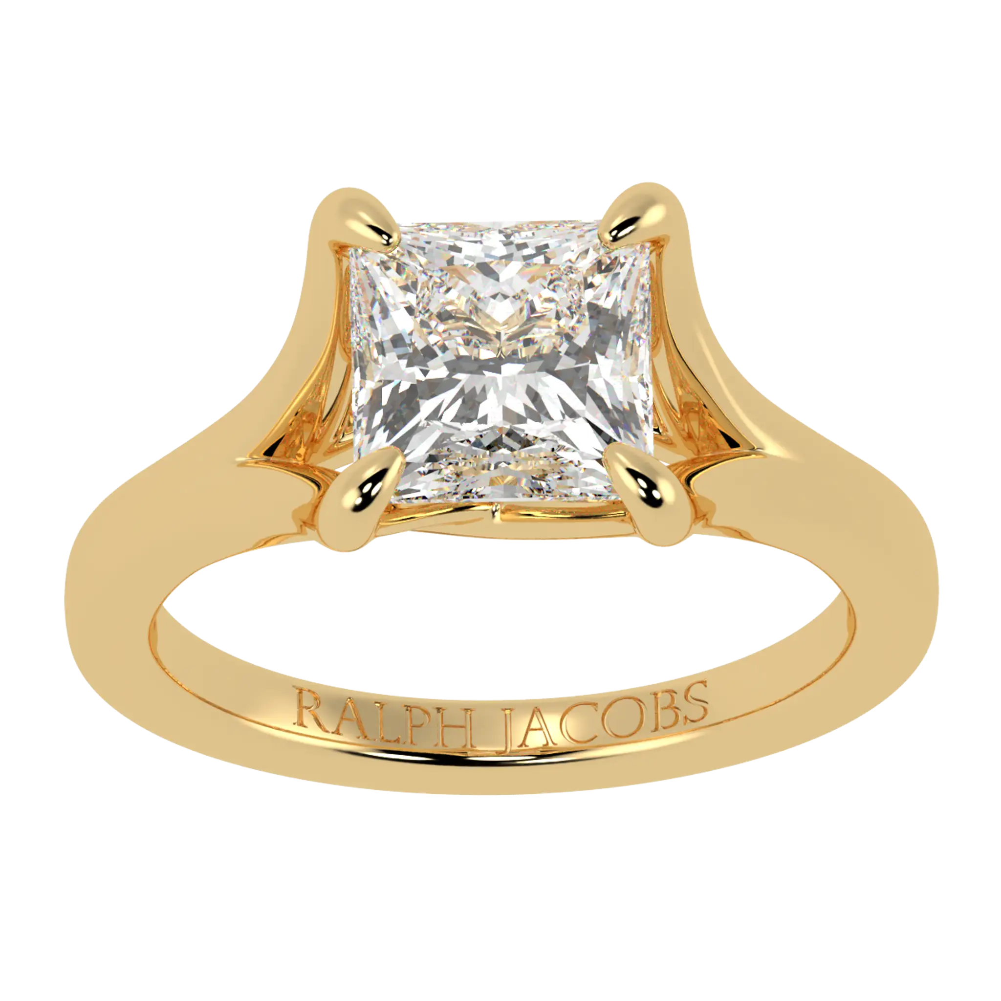 Bague de fiançailles solitaire en or jaune 18 carats avec coquelicot | Forme princesse