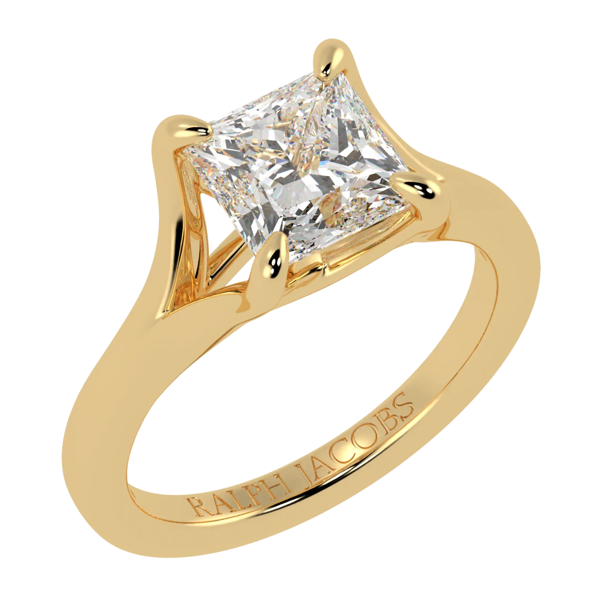 Bague de fiançailles en or jaune 18 carats avec solitaire en moissanite Poppy | Forme princesse