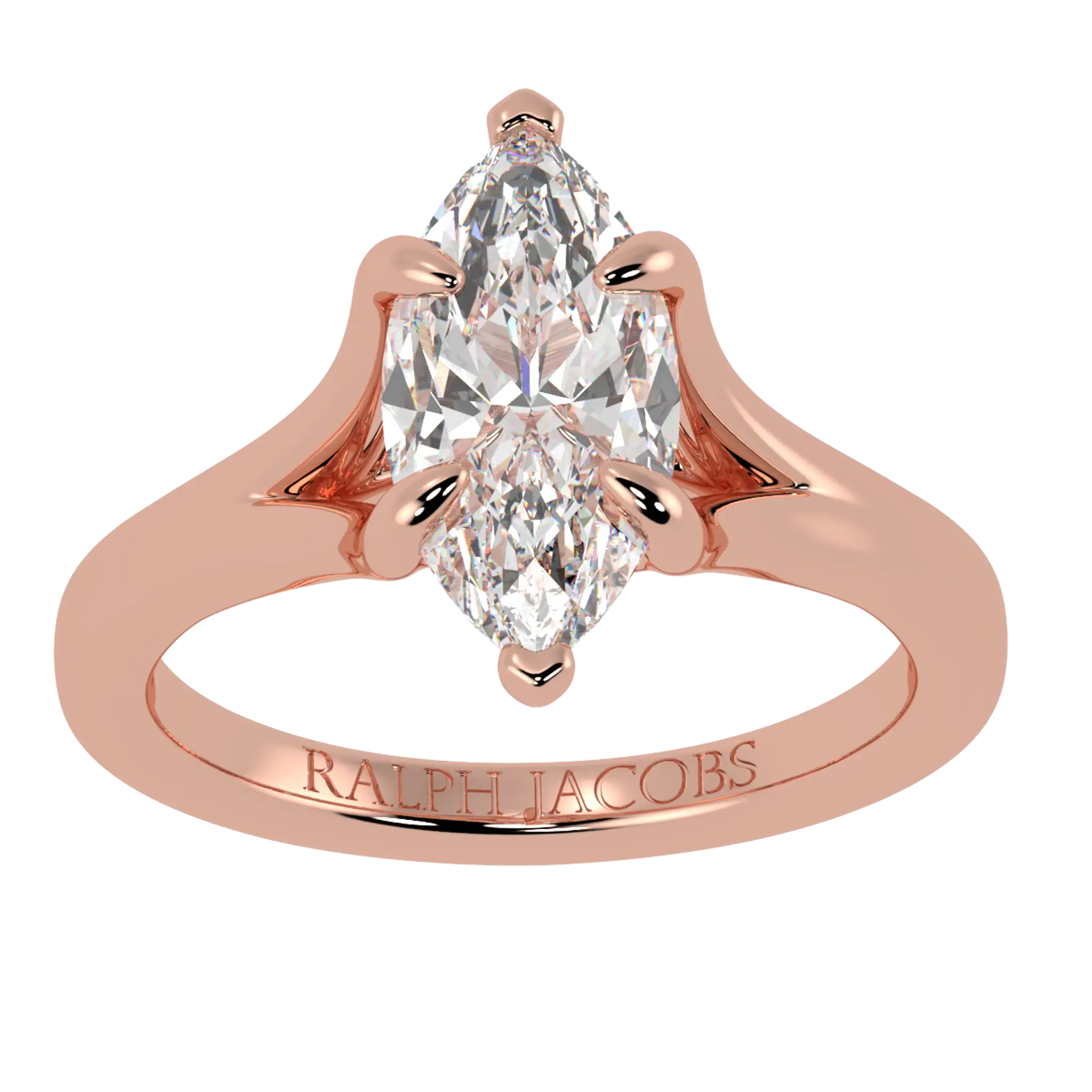 Bague de fiançailles solitaire en or rose 14 carats avec moissanite Poppy | Forme marquise