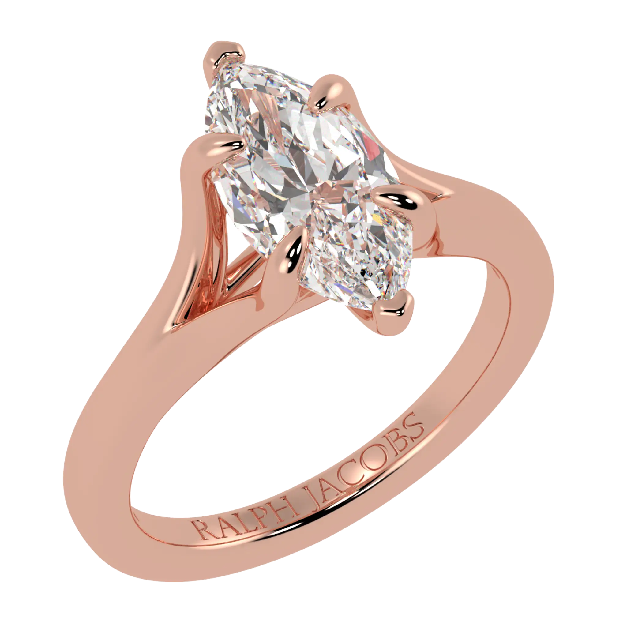 Bague de fiançailles solitaire en or rose 14 carats avec moissanite Poppy | Forme marquise