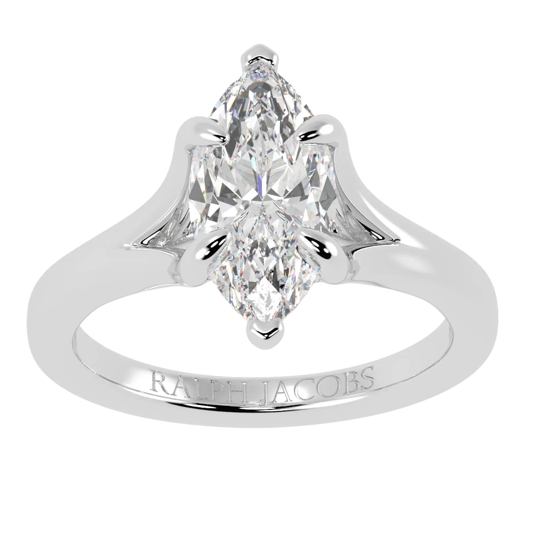 Bague de fiançailles solitaire en platine avec moissanite Poppy | Forme marquise