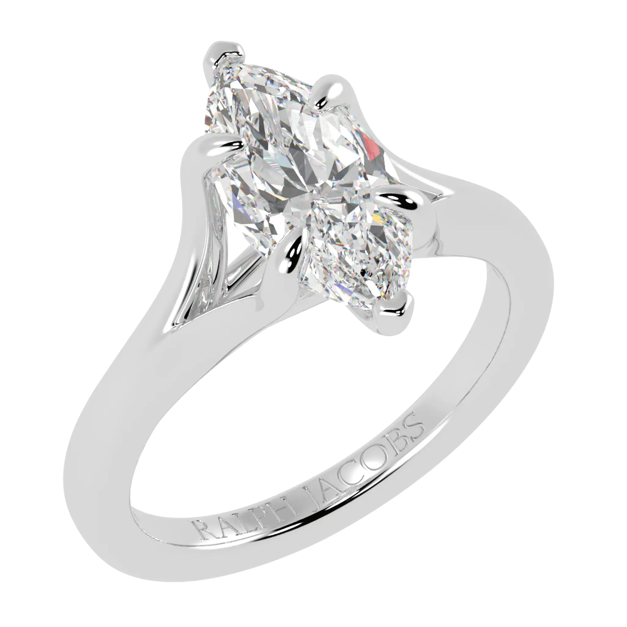 Bague de fiançailles solitaire en or blanc 18 carats avec moissanite Poppy | Forme marquise