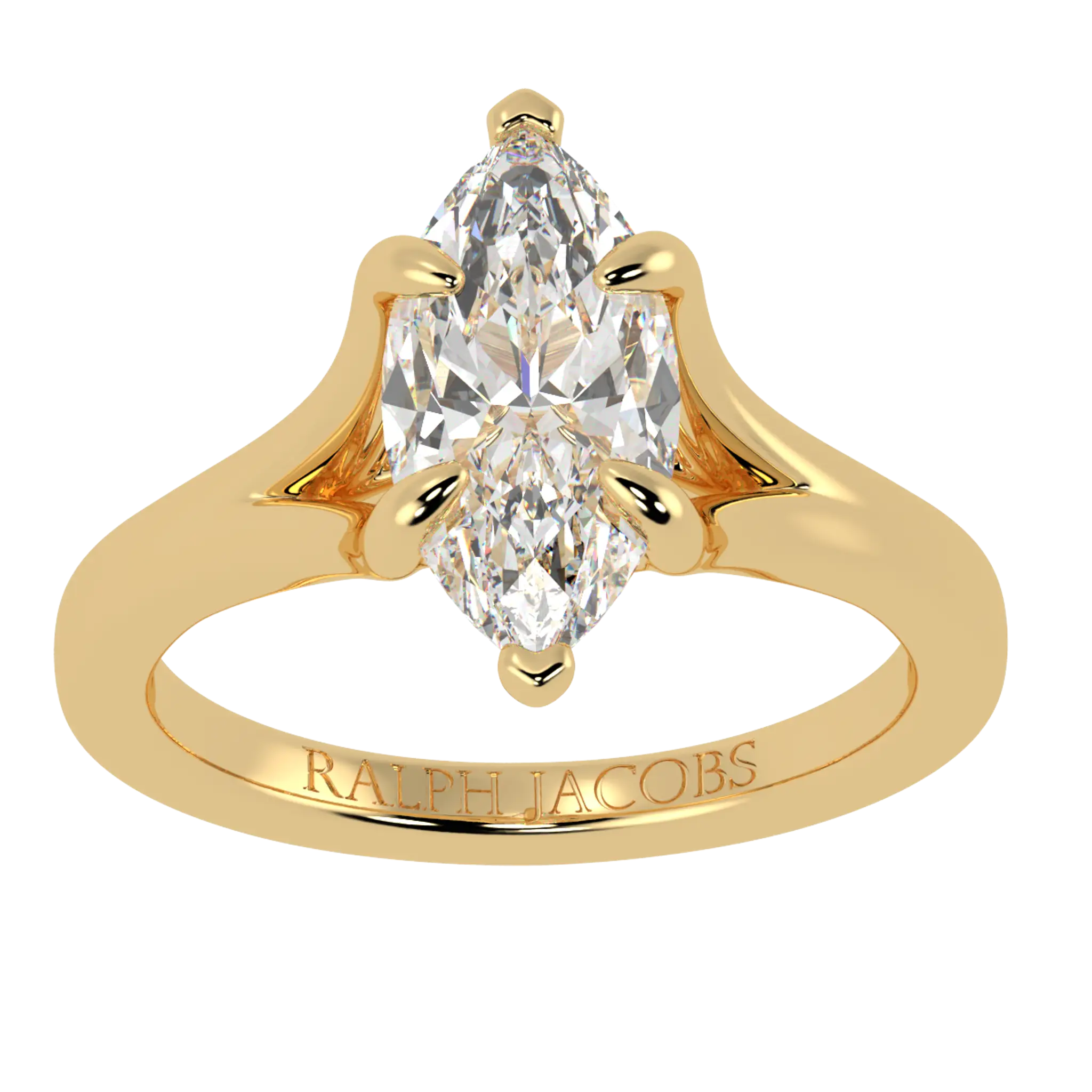 Bague de fiançailles solitaire en or jaune 18 carats avec coquelicot | Forme marquise