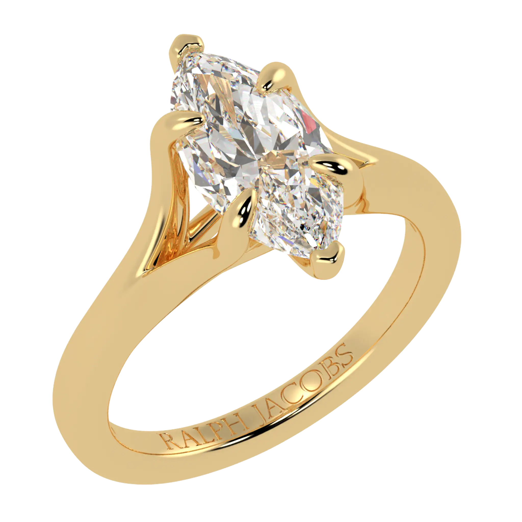 Bague de fiançailles solitaire en or jaune 18 carats avec moissanite Poppy | Forme marquise