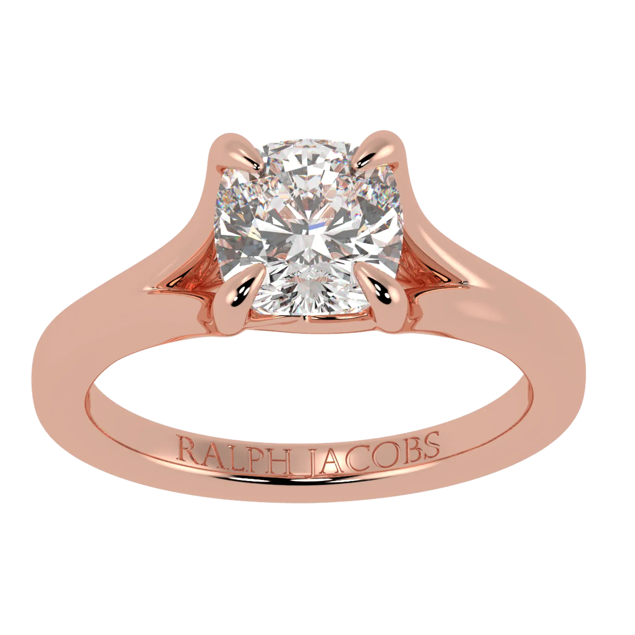 Bague de fiançailles solitaire en or rose 14 carats avec coquelicot | Forme coussin