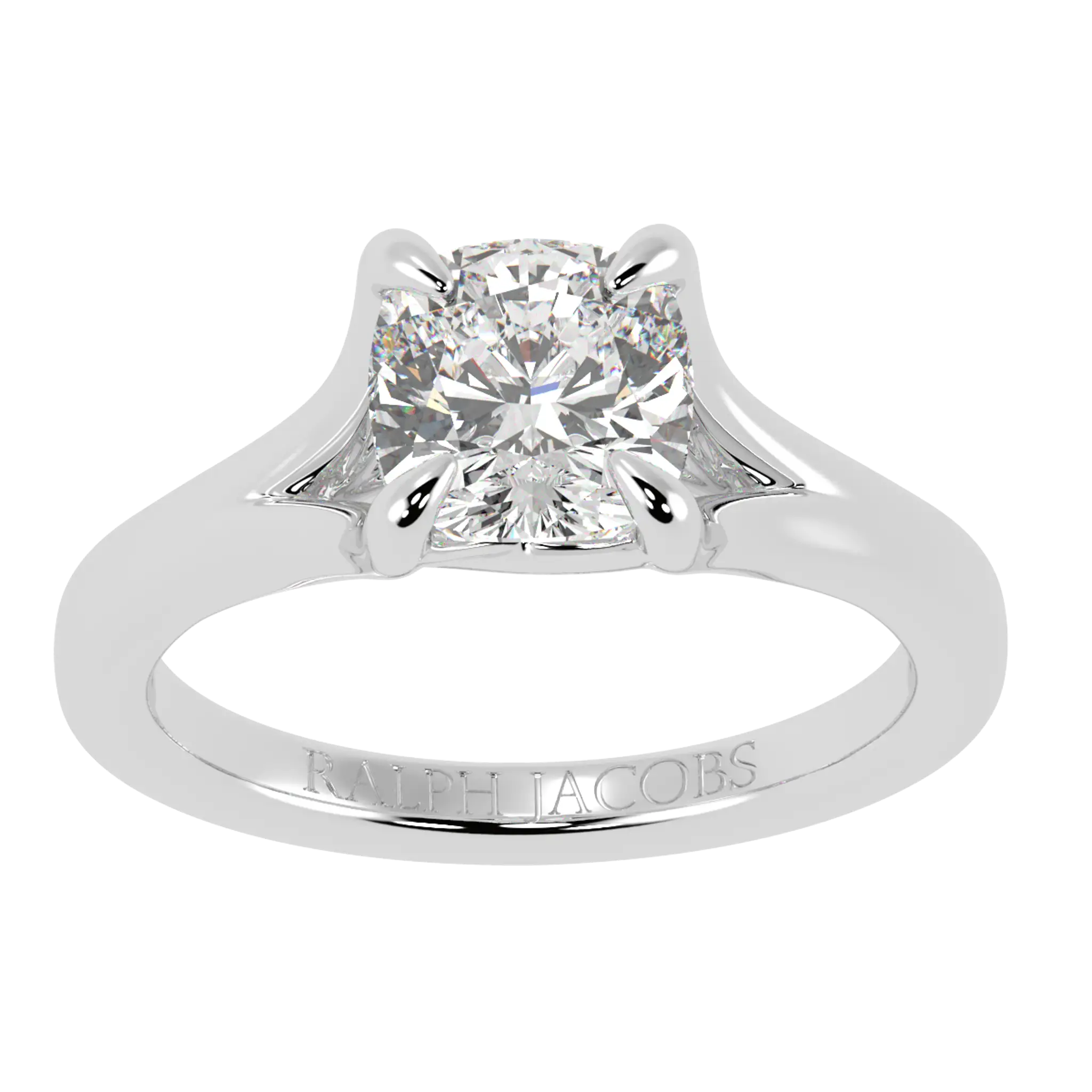 Bague de fiançailles solitaire en or blanc 18 carats avec moissanite Poppy | Forme coussin