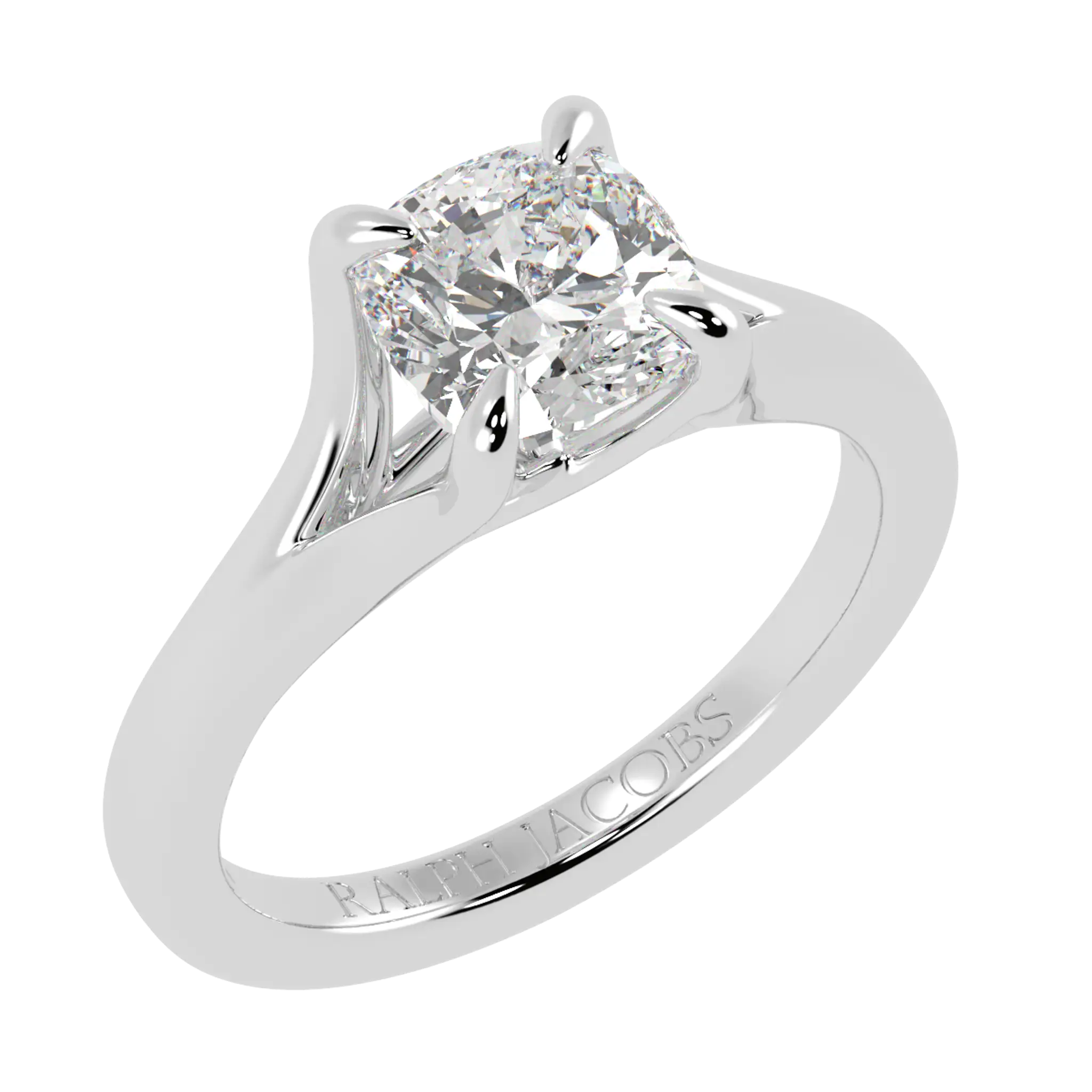 Bague de fiançailles solitaire en platine et moissanite Poppy | Forme coussin