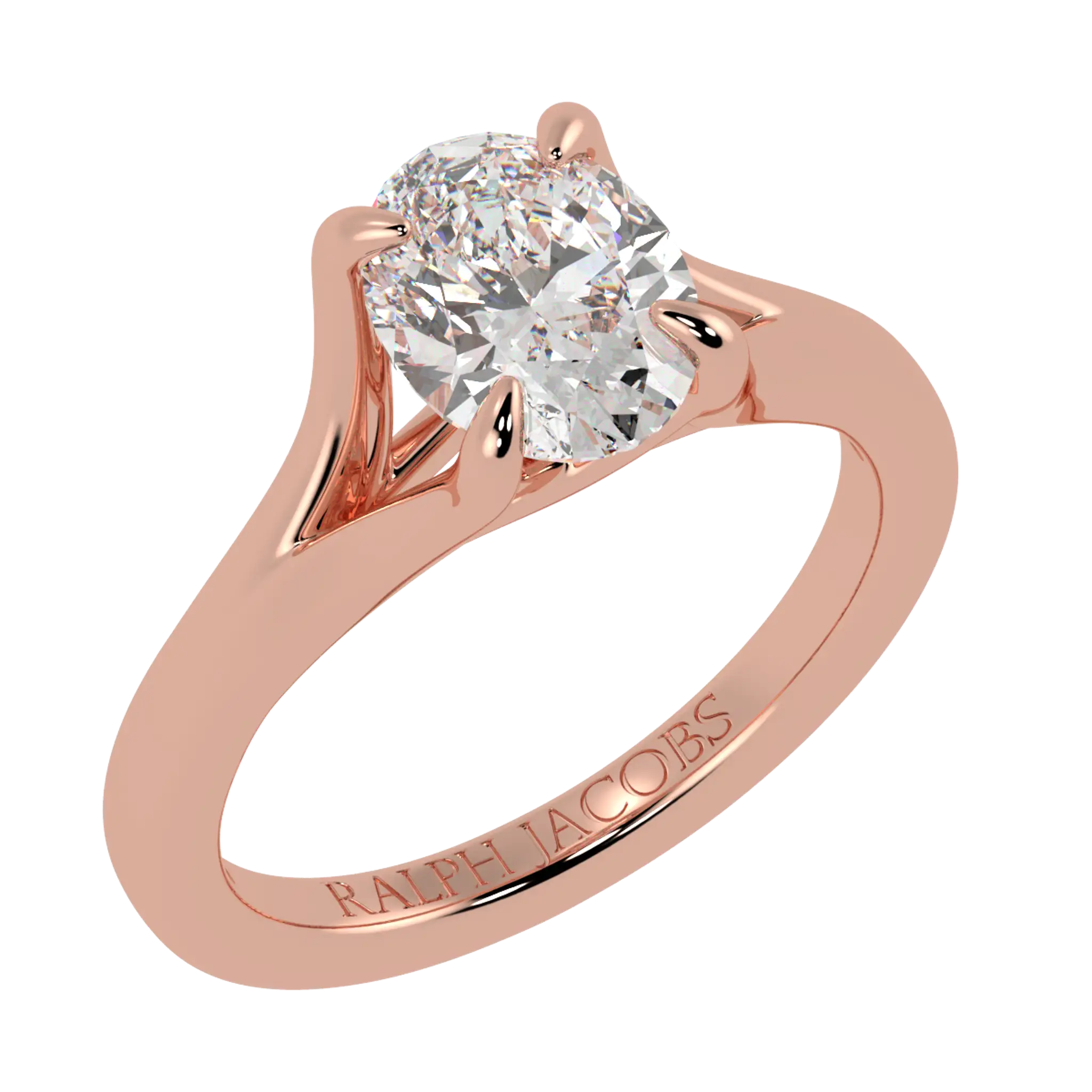 Bague de fiançailles en or rose 14 carats avec solitaire en moissanite Poppy | Forme ovale