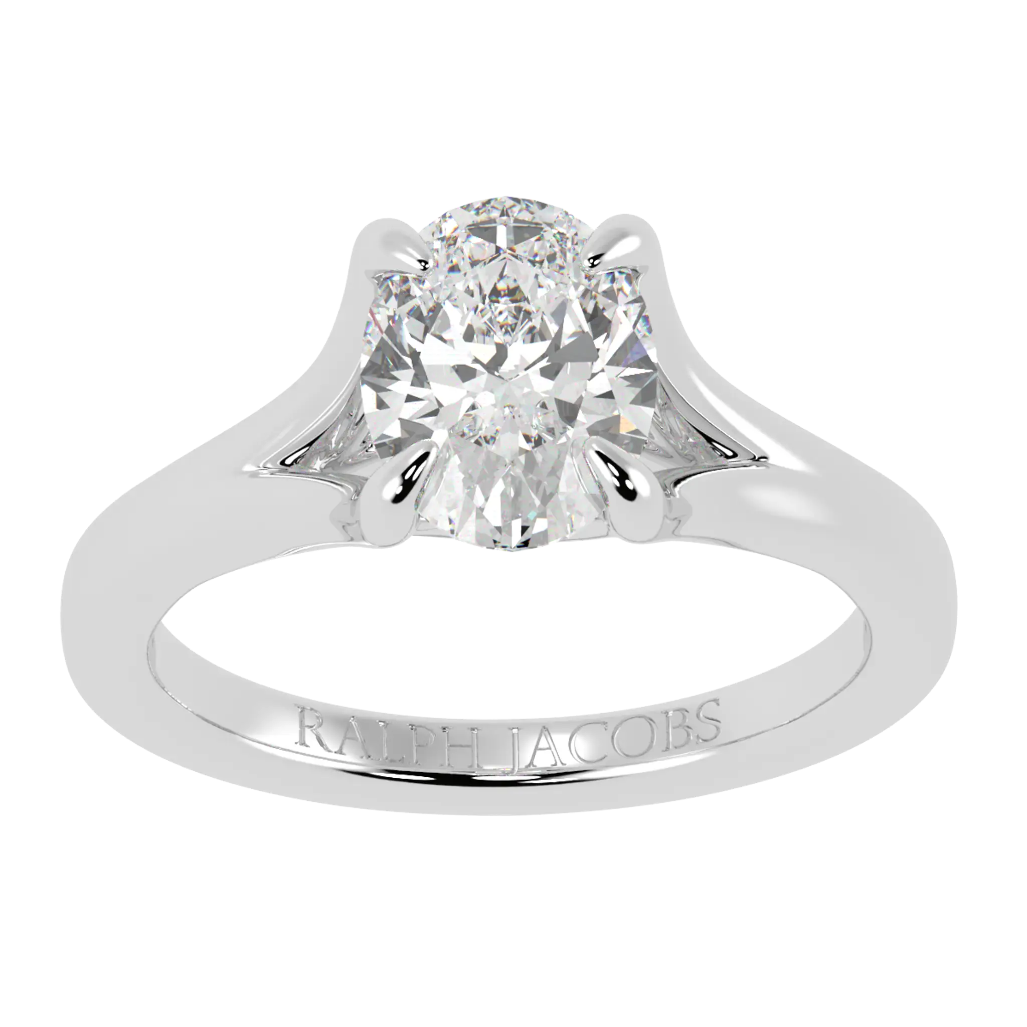 Bague de fiançailles solitaire en or blanc 9 carats avec coquelicot | Forme ovale