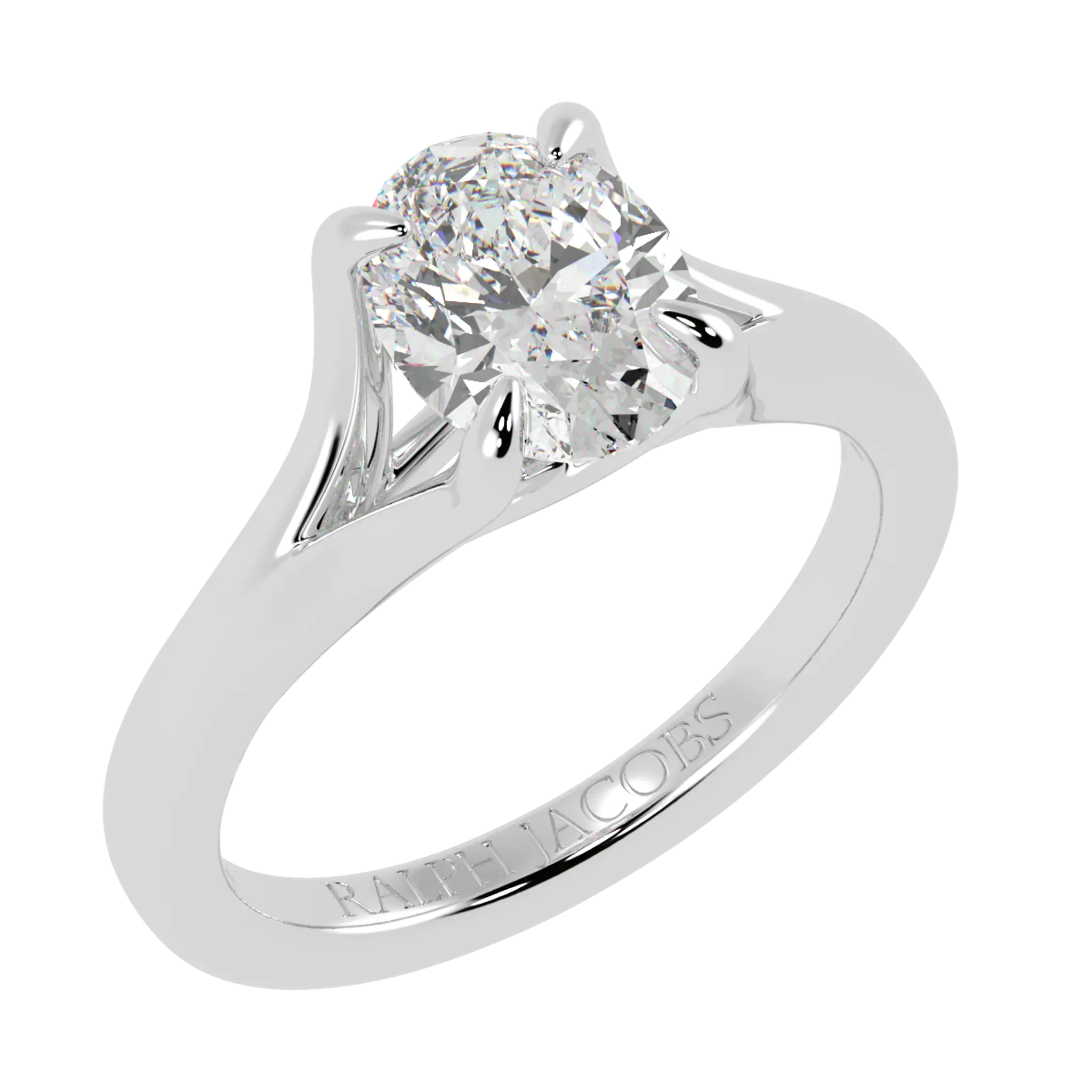 Bague de fiançailles en or blanc 9 carats avec solitaire en moissanite Poppy | Forme ovale