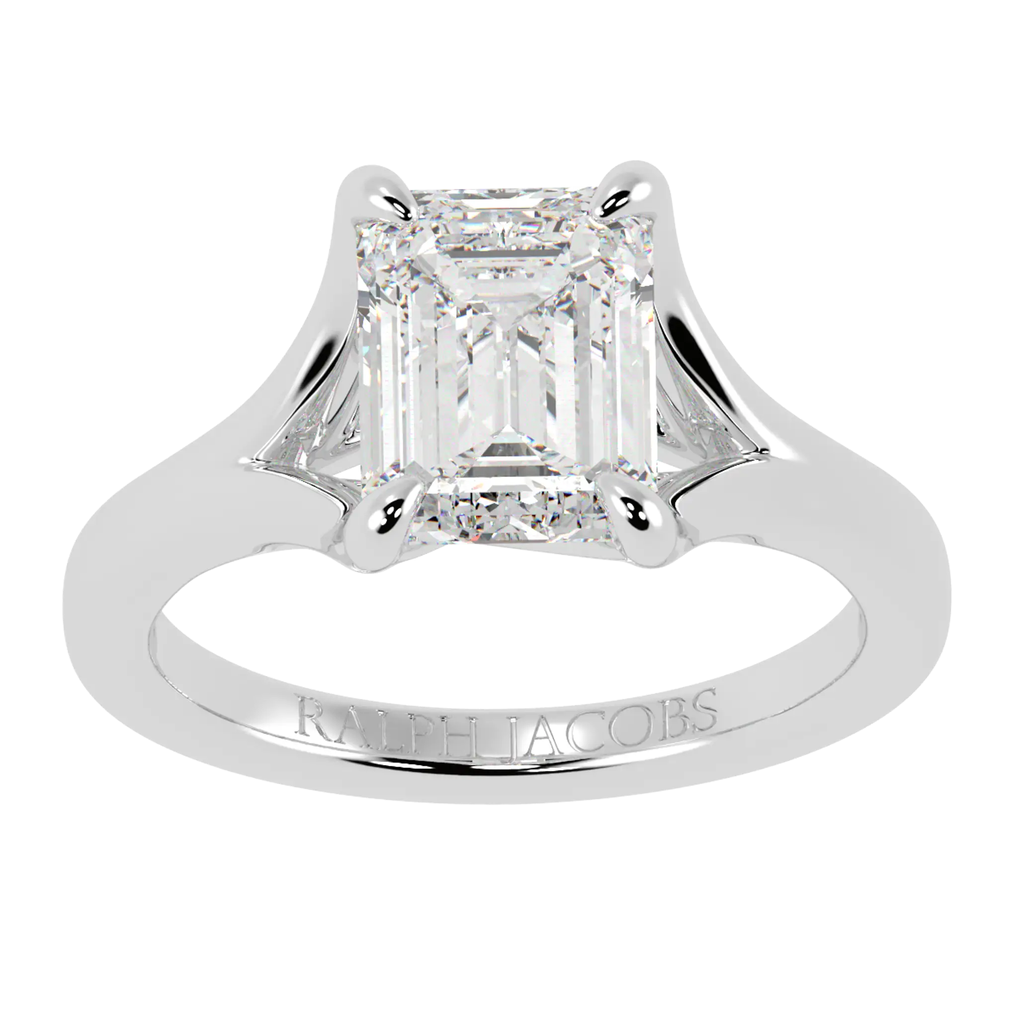 Bague de fiançailles solitaire en or blanc 18 carats avec moissanite Poppy | Forme émeraude