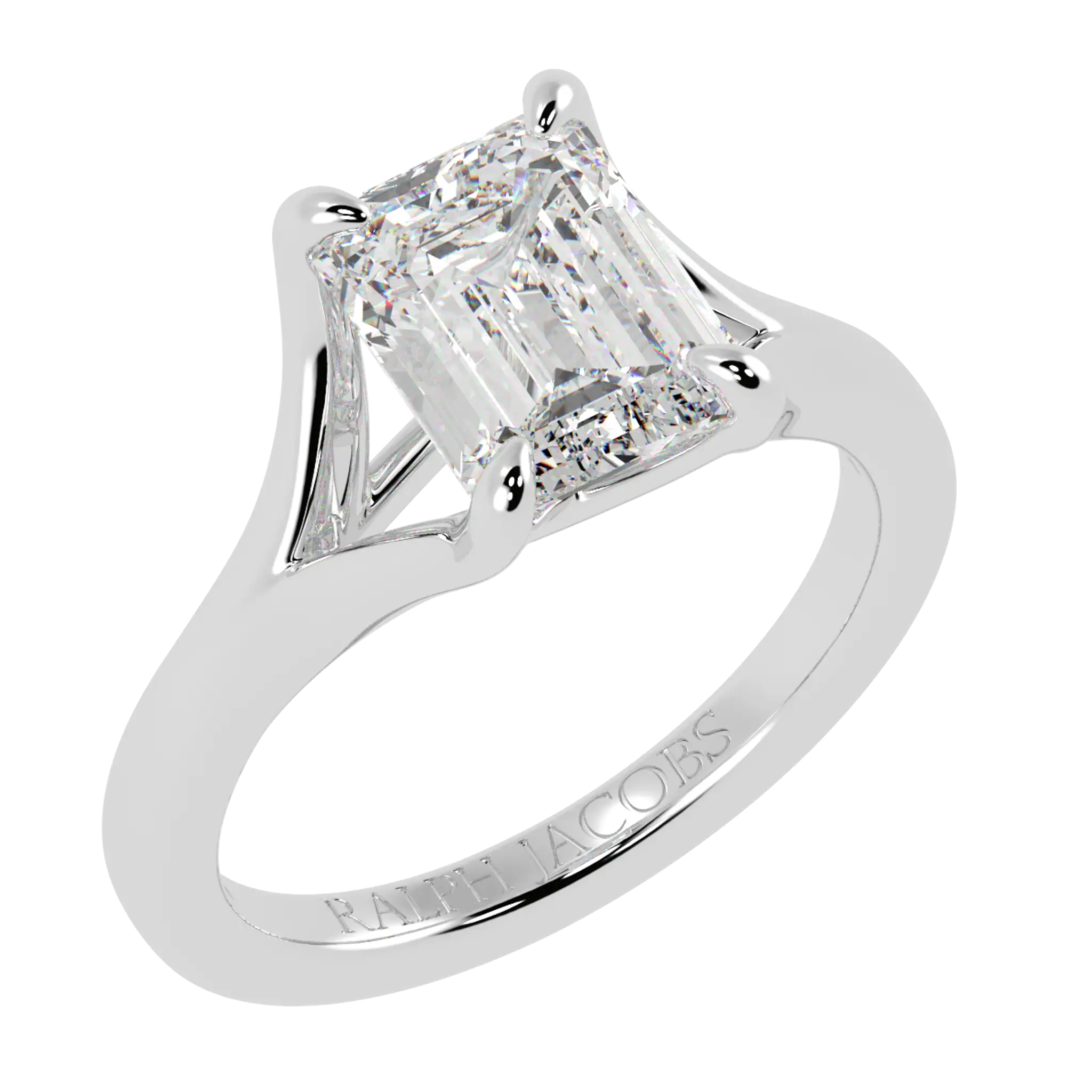 Bague de fiançailles solitaire en or blanc 18 carats avec moissanite Poppy | Forme émeraude