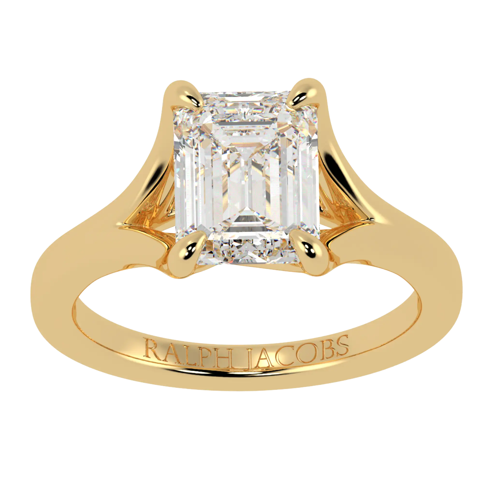 Bague de fiançailles solitaire en moissanite jaune 18 carats Poppy | Forme émeraude