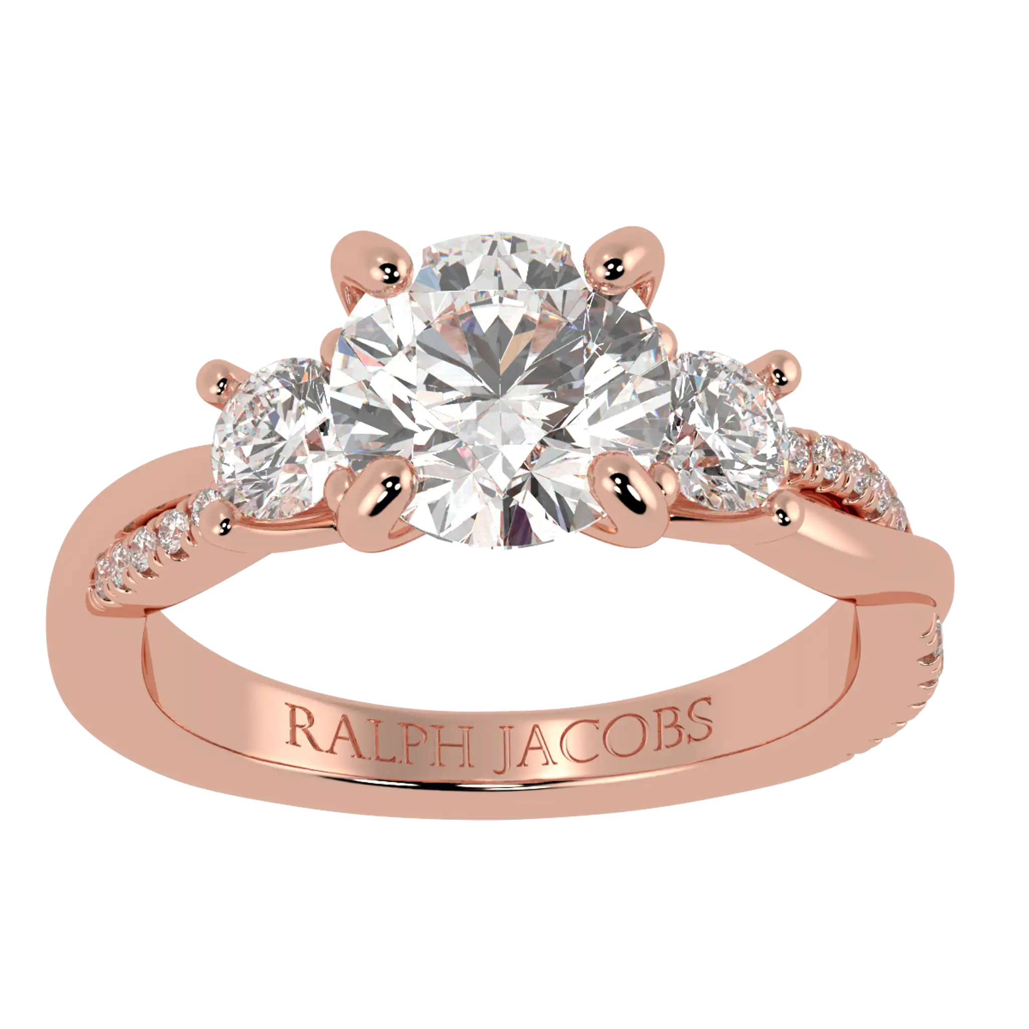 Jasmine 14K Rose Gold Three Stone Engagement Ring