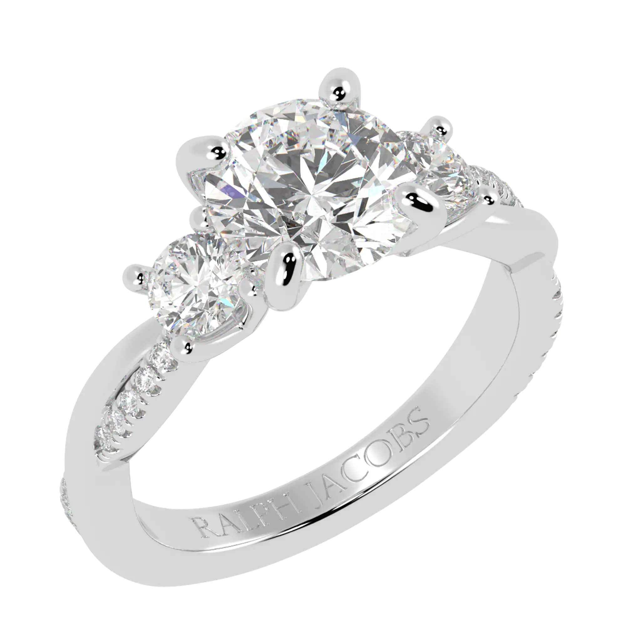 Bague de fiançailles à trois pierres en or blanc 9 carats Jasmine