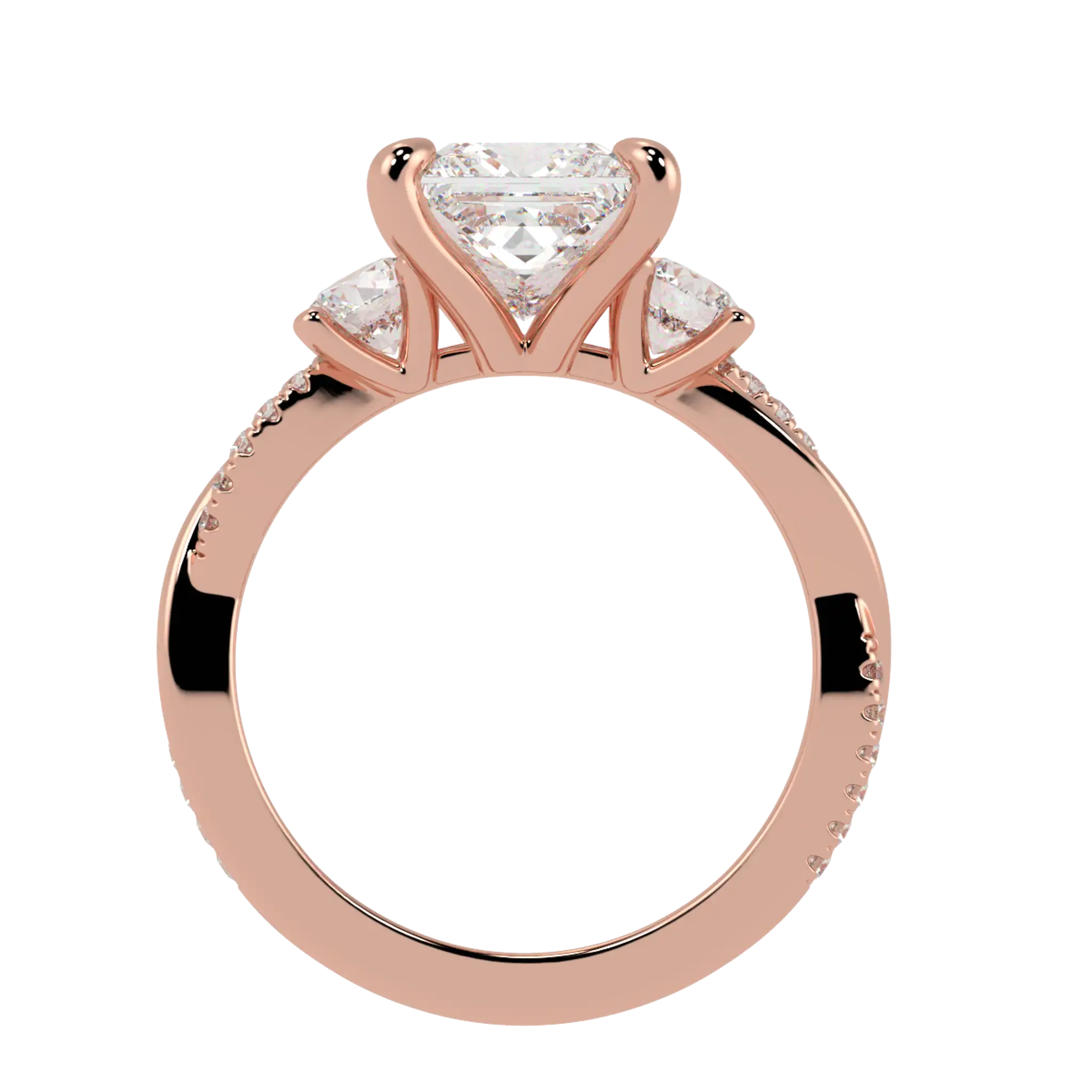 Jasmine 14K Rose Gold Three Stone Engagement Ring | Princess Shape