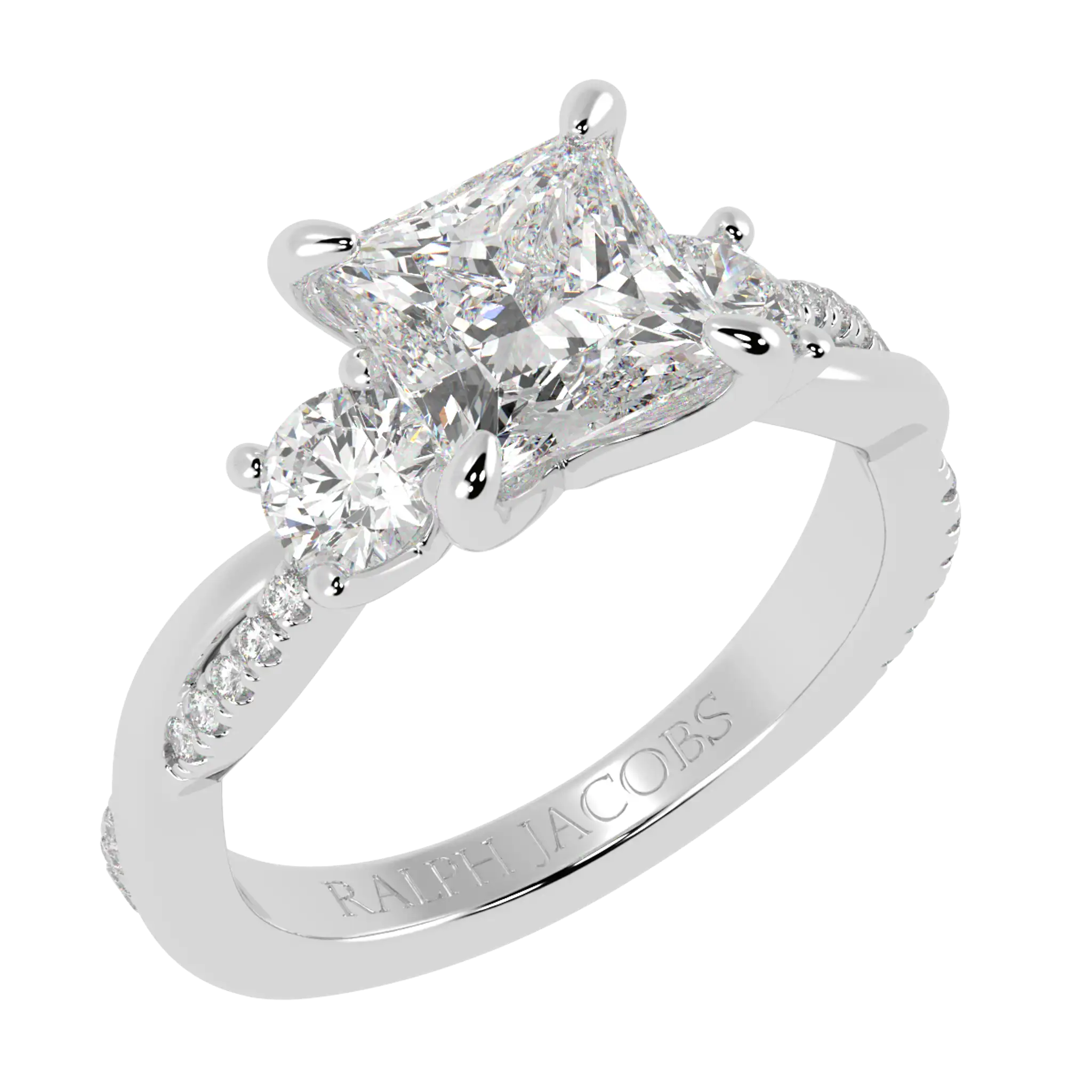 Jasmine Platinum Three Stone Engagement Ring | Princess Shape