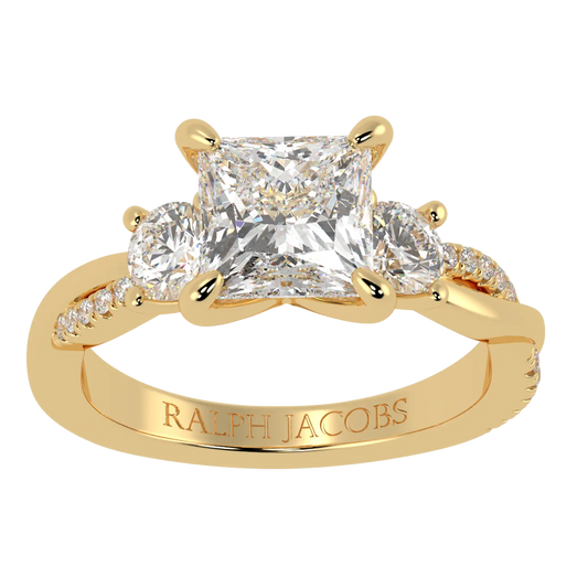 Jasmine 9K Yellow Gold Three Stone Engagement Ring | Princess Shape