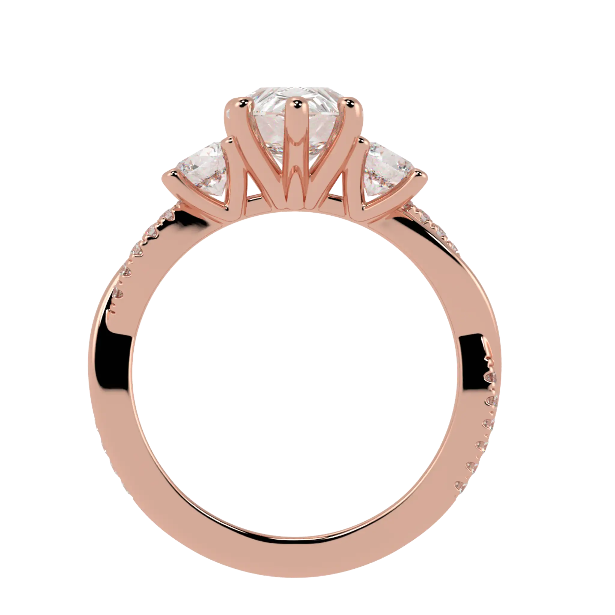 Jasmine 14K Rose Gold Three Stone Engagement Ring | Pear Shape