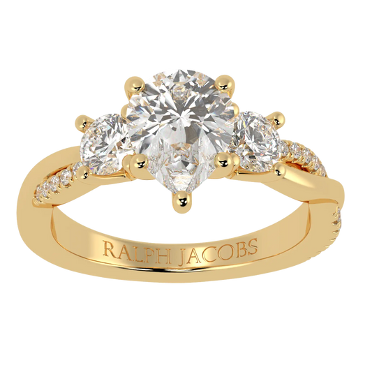 Jasmine 9K Yellow Gold Three Stone Engagement Ring | Pear Shape