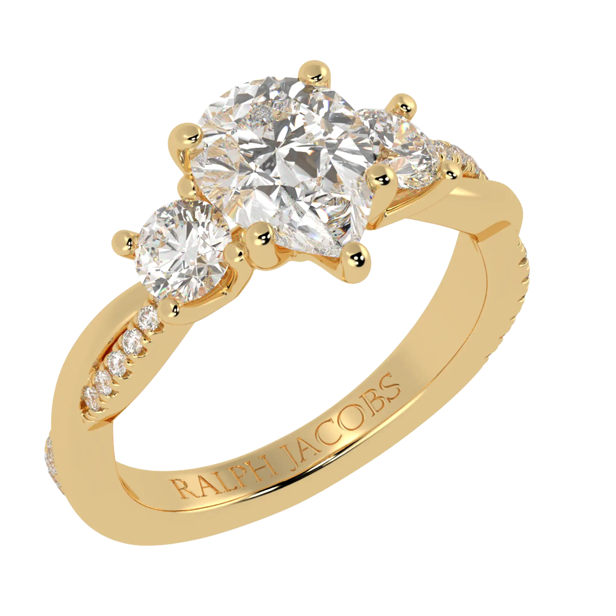 Jasmine 9K Yellow Gold Three Stone Engagement Ring | Pear Shape