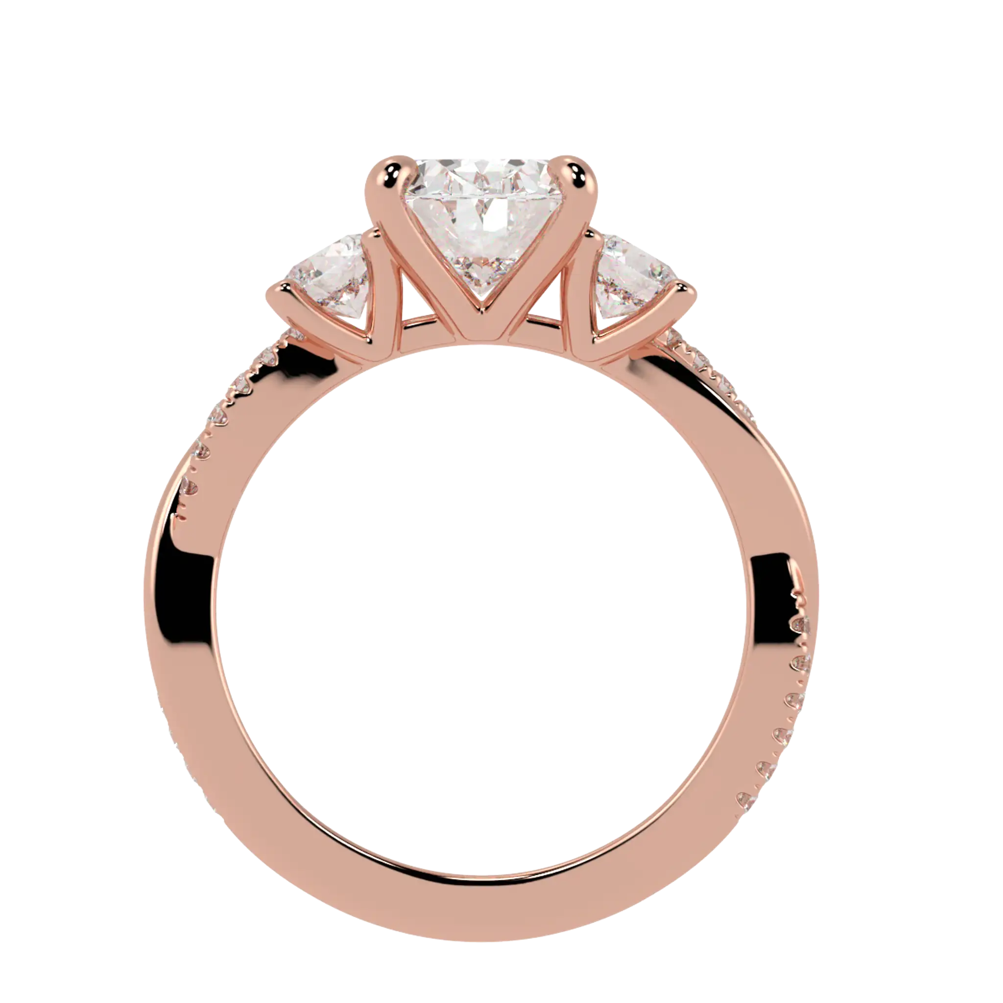 Bague de fiançailles Jasmine en or rose 14 carats avec trois pierres | Forme ovale