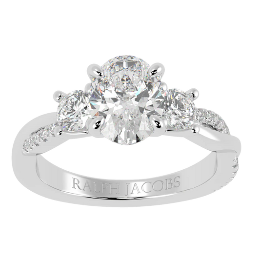 Jasmine Platinum Three Stone Engagement Ring | Oval Shape