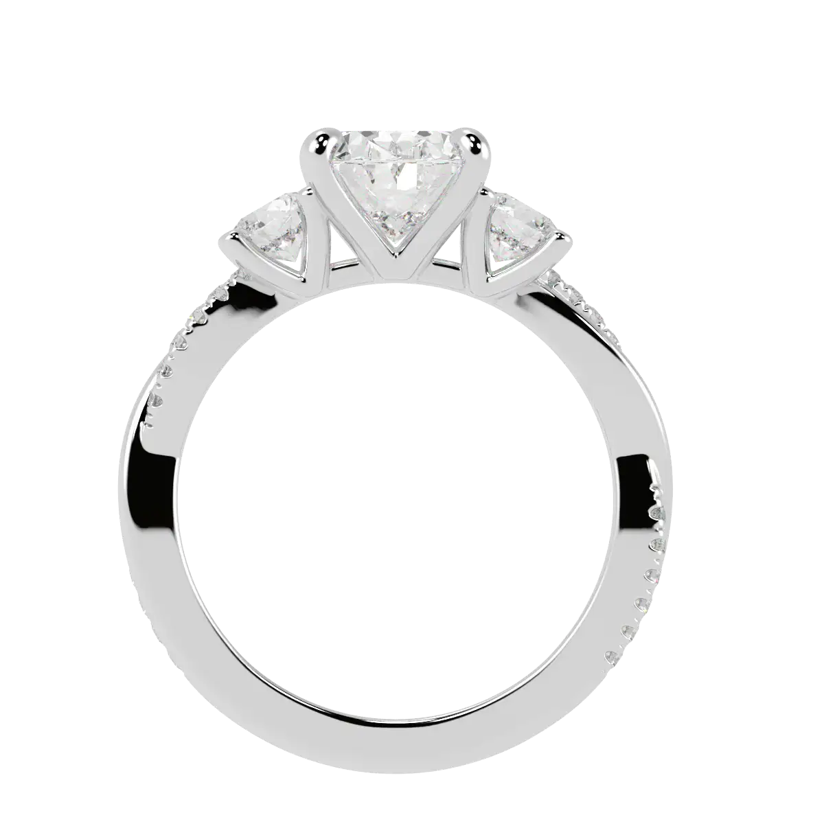 Bague de fiançailles Jasmine en or blanc 18 carats avec trois pierres | Forme ovale