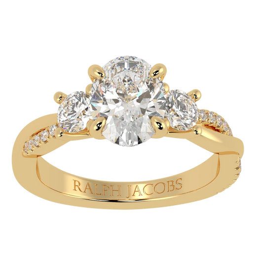 Jasmine 9K Yellow Gold Three Stone Engagement Ring | Oval Shape