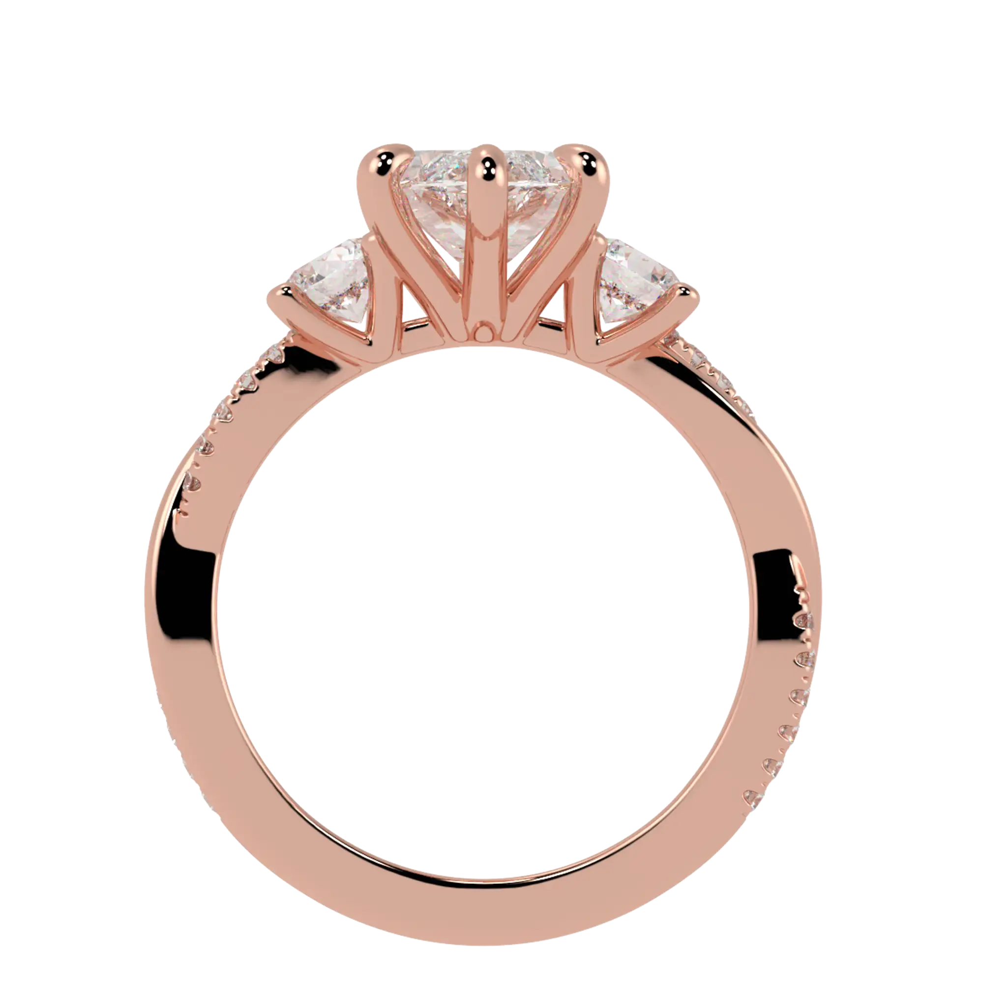 Jasmine 14K Rose Gold Three Stone Engagement Ring | Marquise Shape