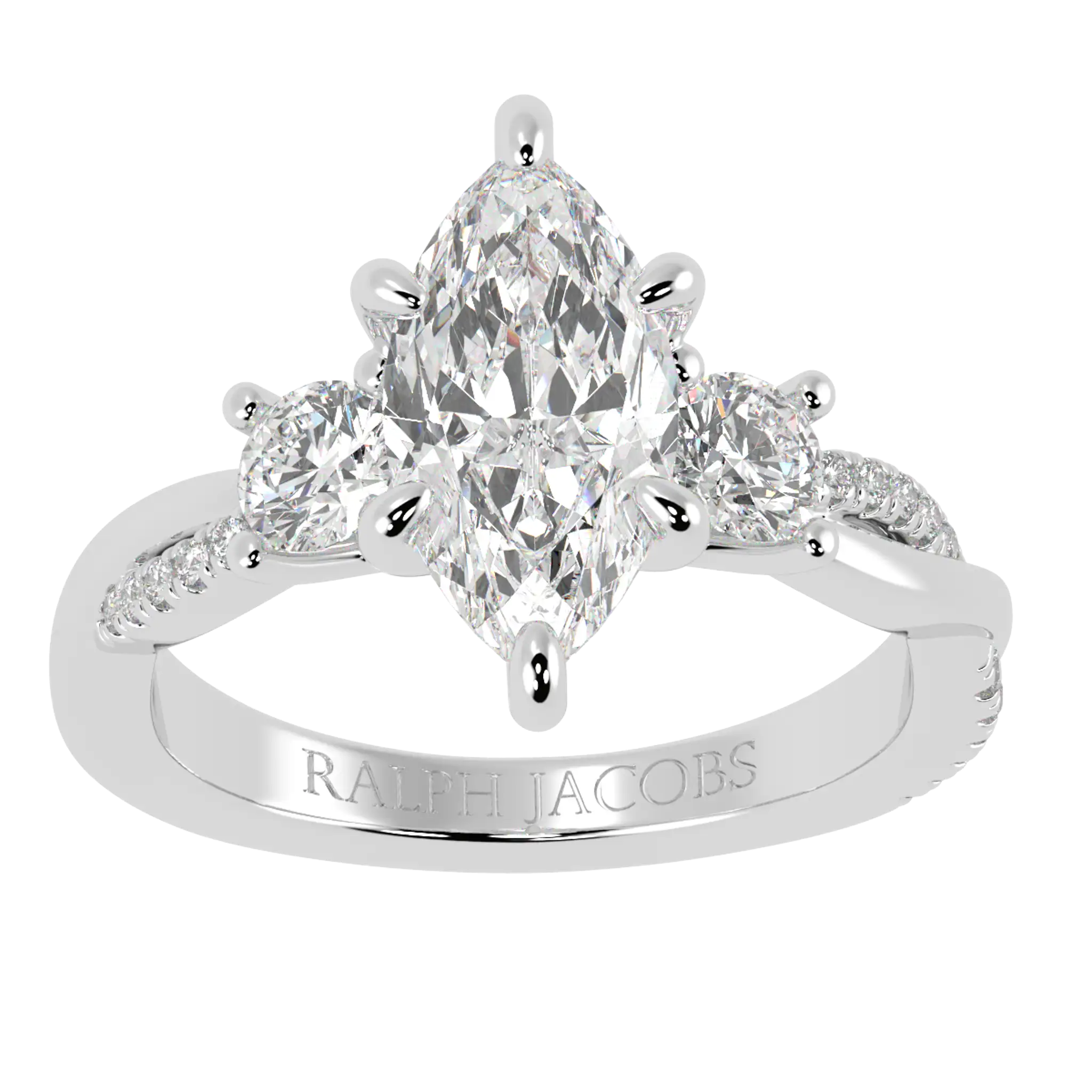 Bague de fiançailles Jasmine en or blanc 18 carats avec trois pierres | Forme marquise