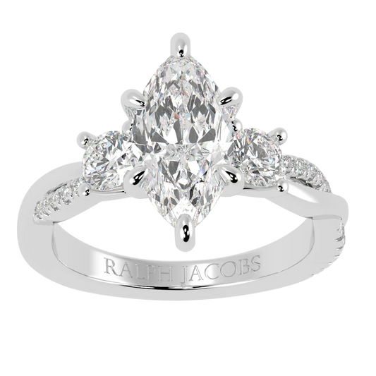 Jasmine Platinum Three Stone Engagement Ring | Marquise Shape