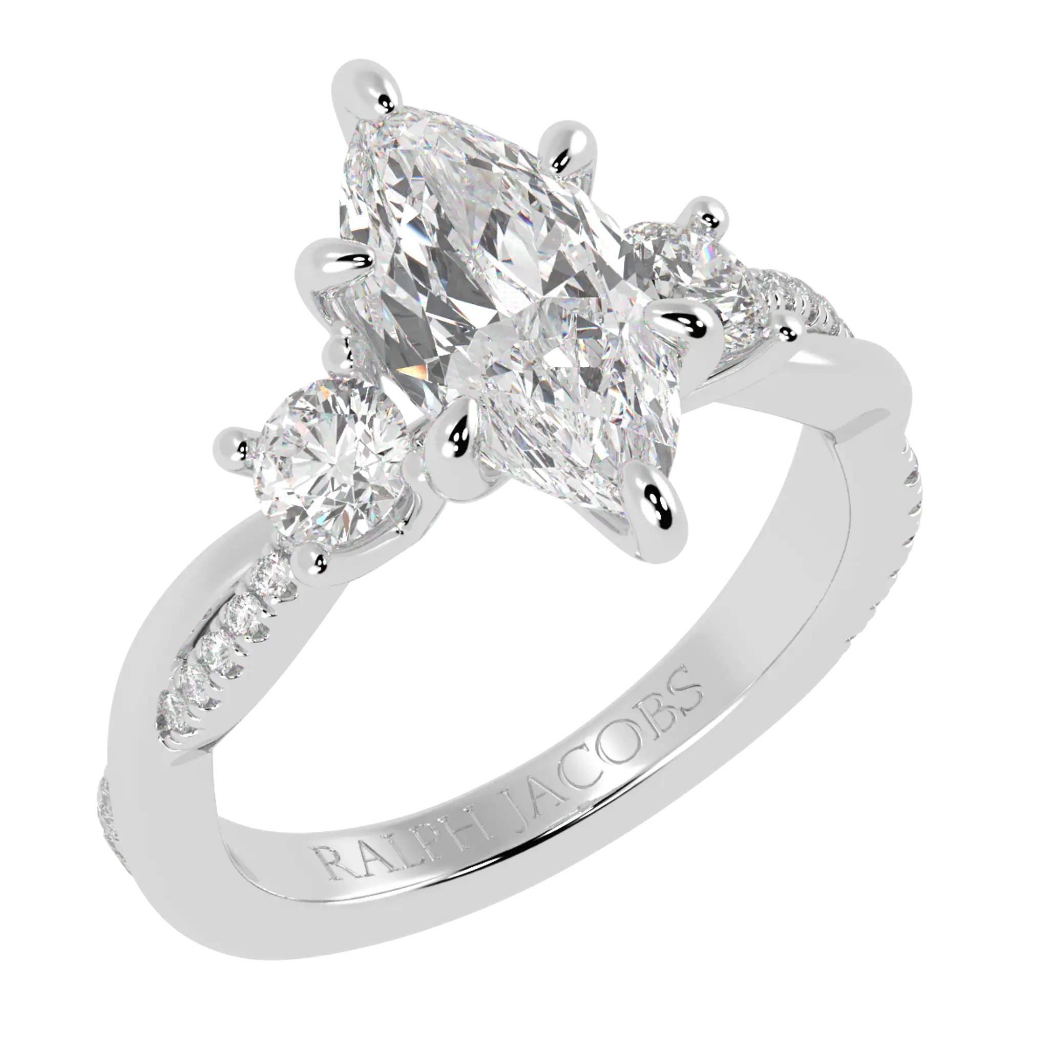 Jasmine Platinum Three Stone Engagement Ring | Marquise Shape