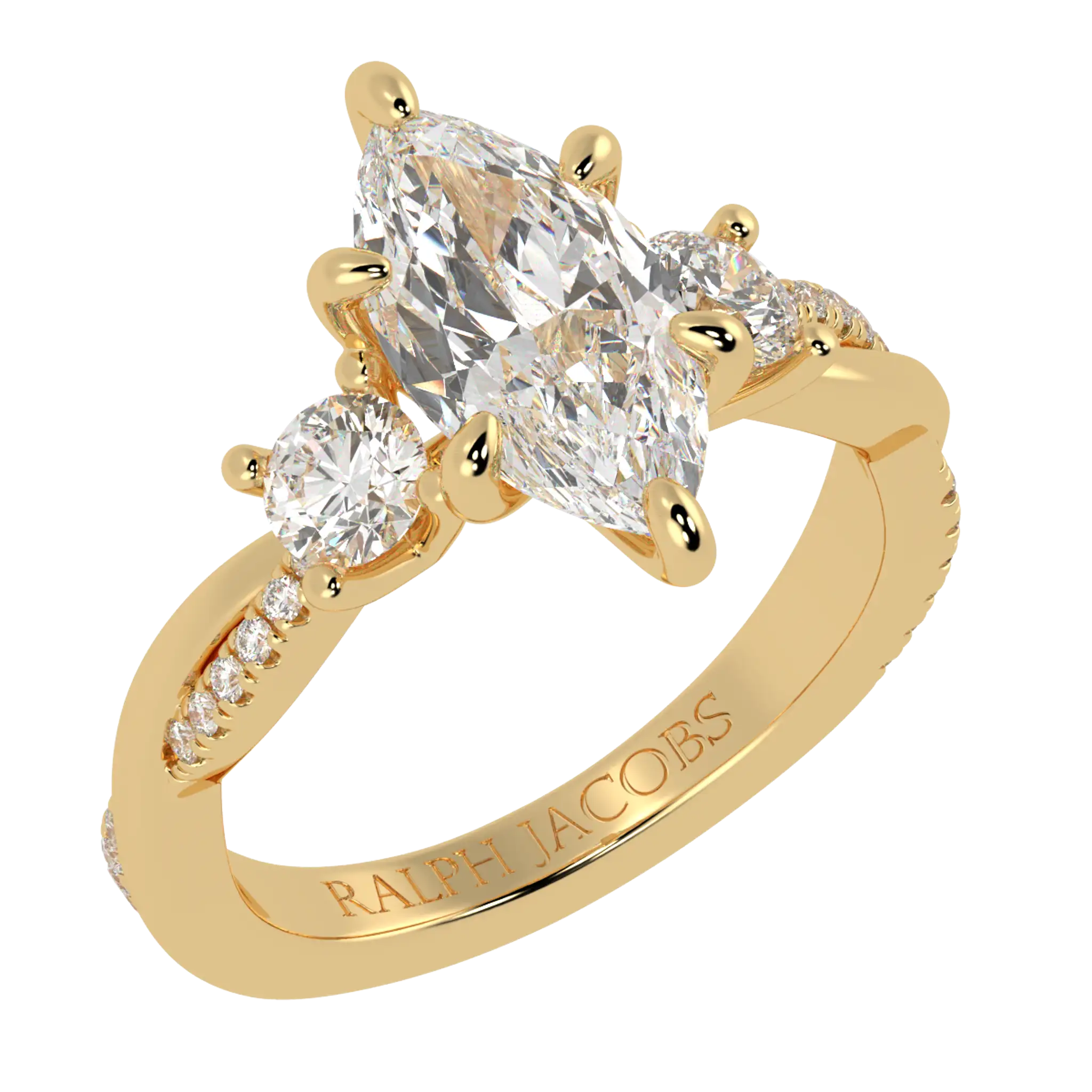 Bague de fiançailles Jasmine en or jaune 18 carats avec trois pierres | Forme marquise