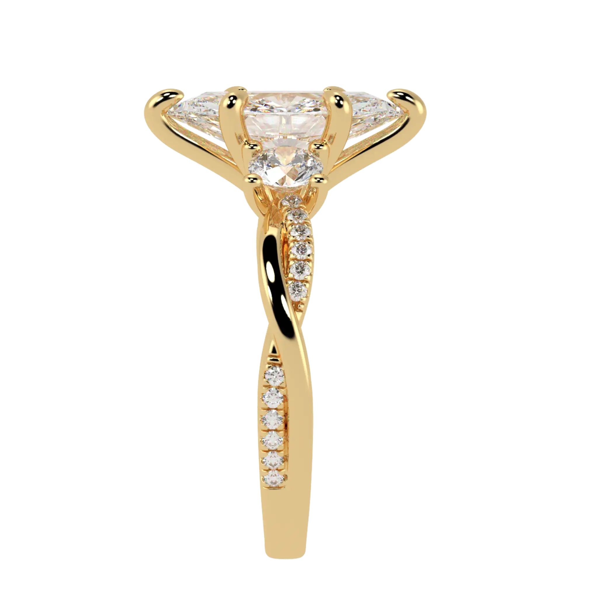 Jasmine 18K Yellow Gold Three Stone Engagement Ring | Marquise Shape