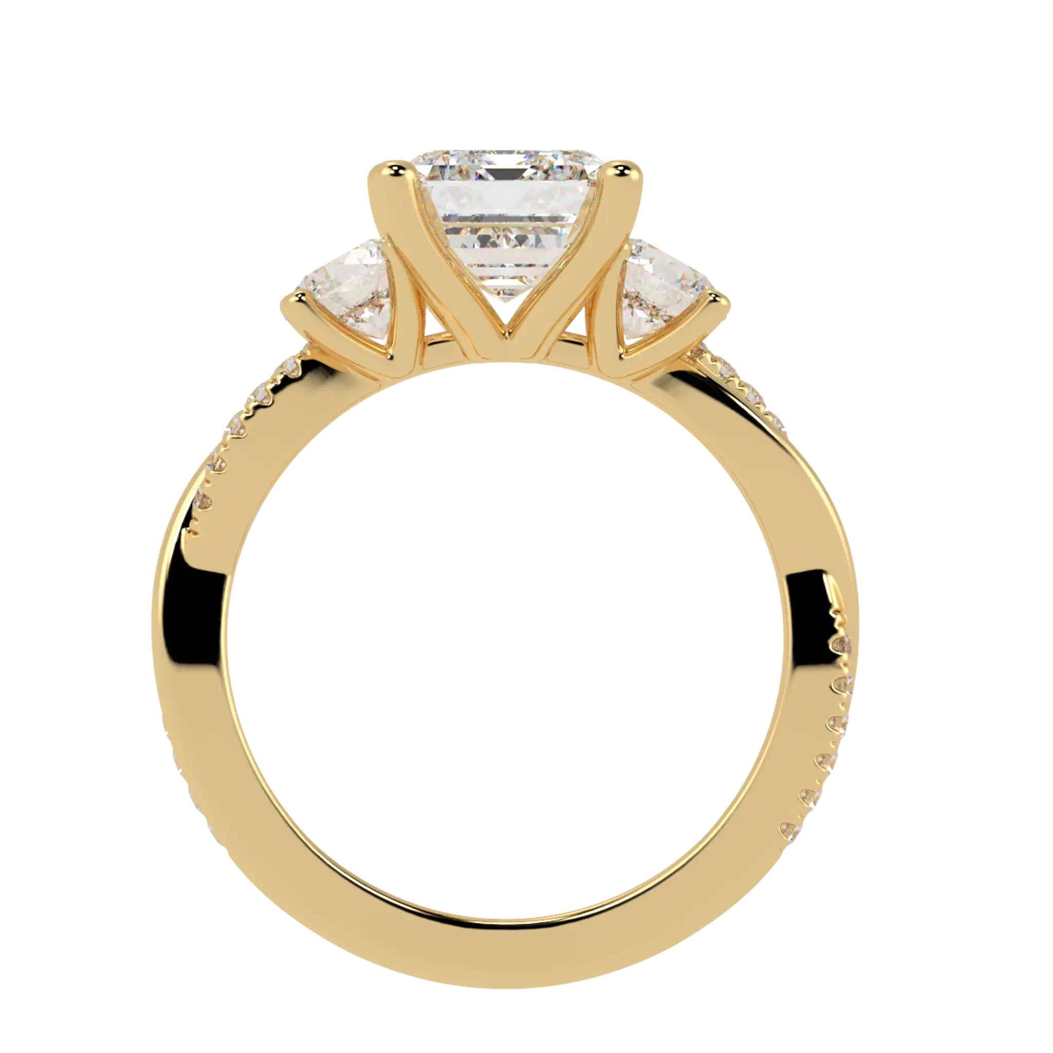 Jasmine 18K Yellow Gold Three Stone Engagement Ring | Emerald Shape