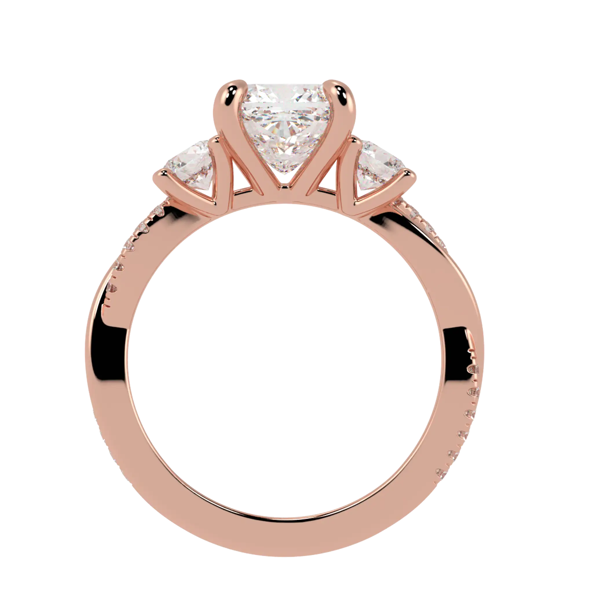 Jasmine 14K Rose Gold Three Stone Engagement Ring | Cushion Shape