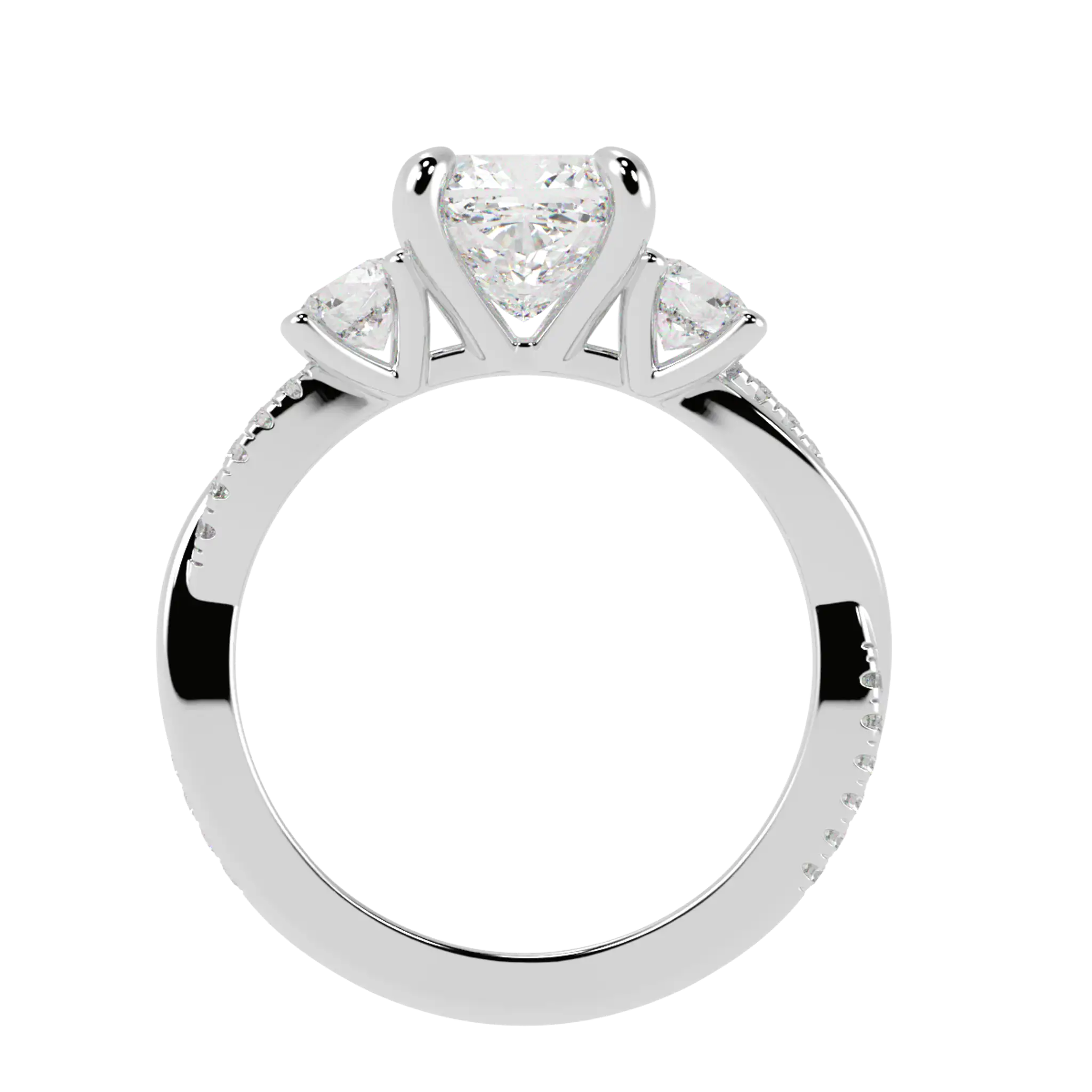 Jasmine 18K White Gold Three Stone Engagement Ring | Cushion Shape