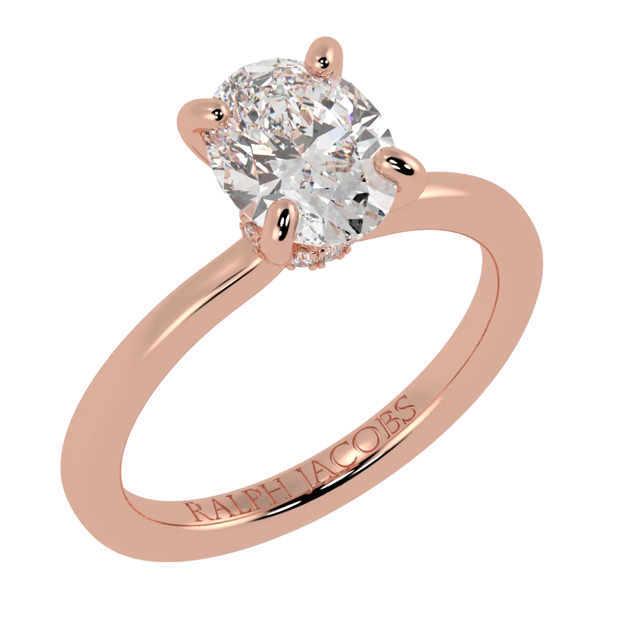 Raylee 14K Rose Gold Hidden Halo Engagement Ring | Oval Shape Diamond