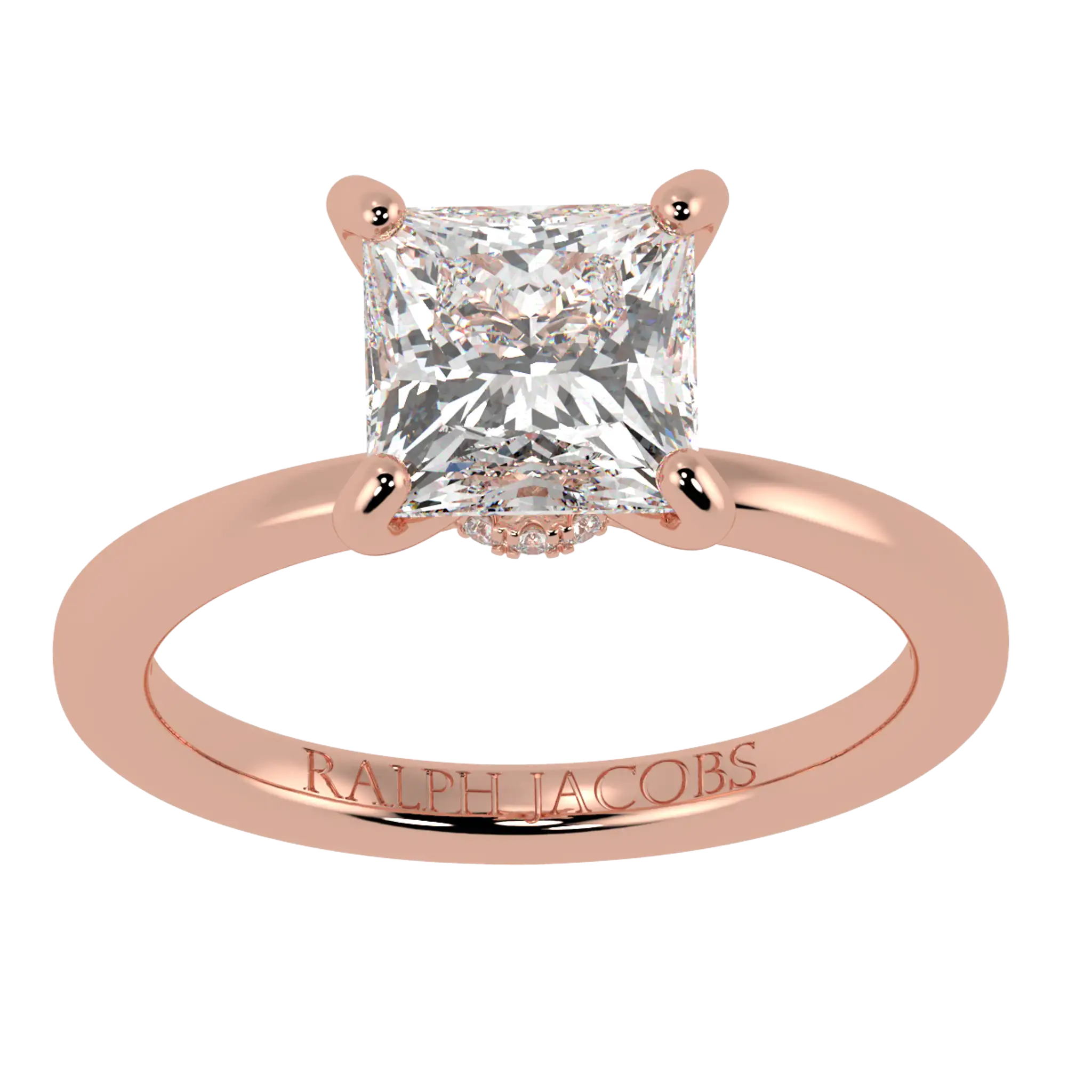 Bague de fiançailles en or rose 14 carats Raylee avec halo caché | Forme princesse