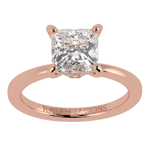 Raylee 14K Rose Gold Hidden Halo Engagement Ring | Princess Shape