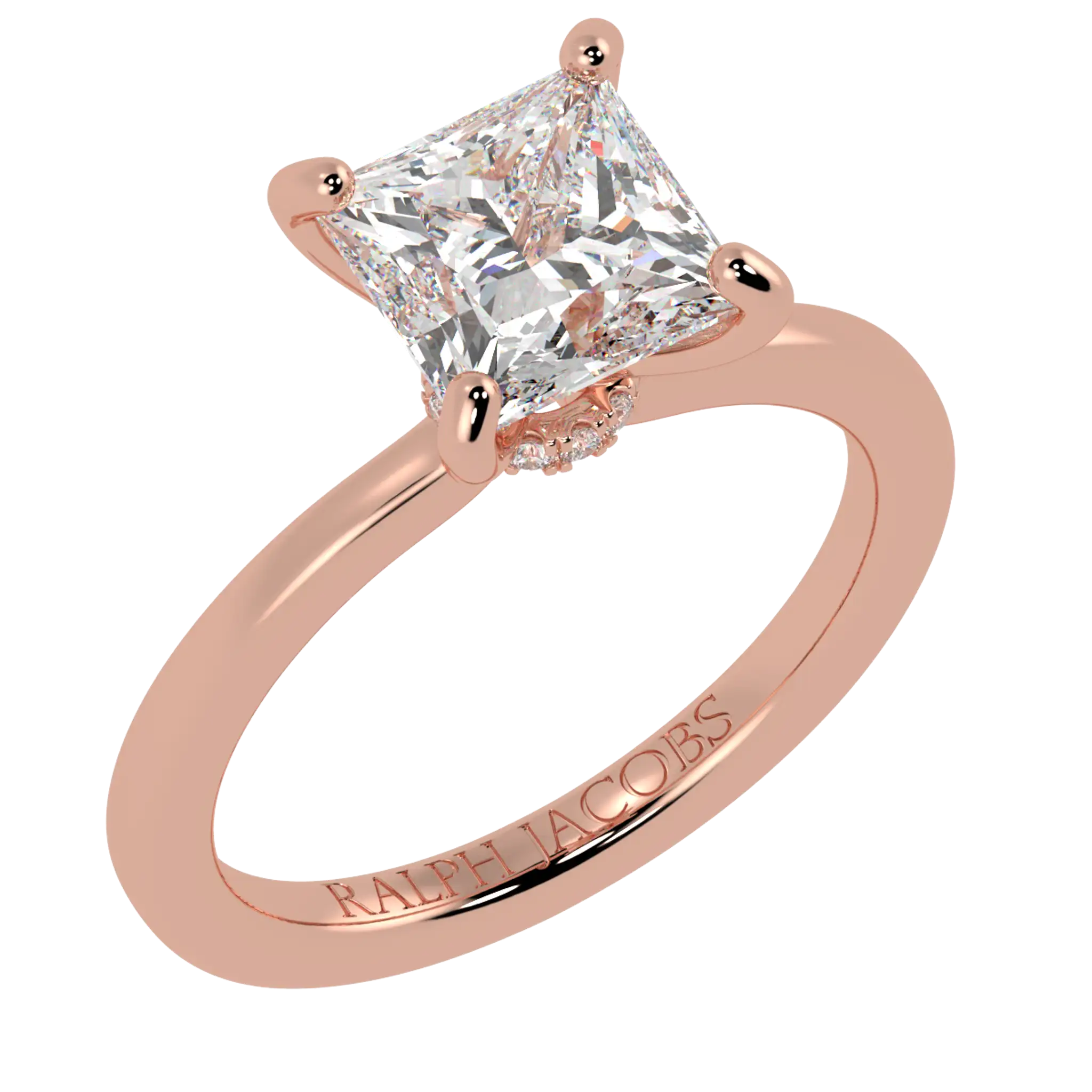 Raylee 14K Rose Gold Hidden Halo Engagement Ring | Princess Shape