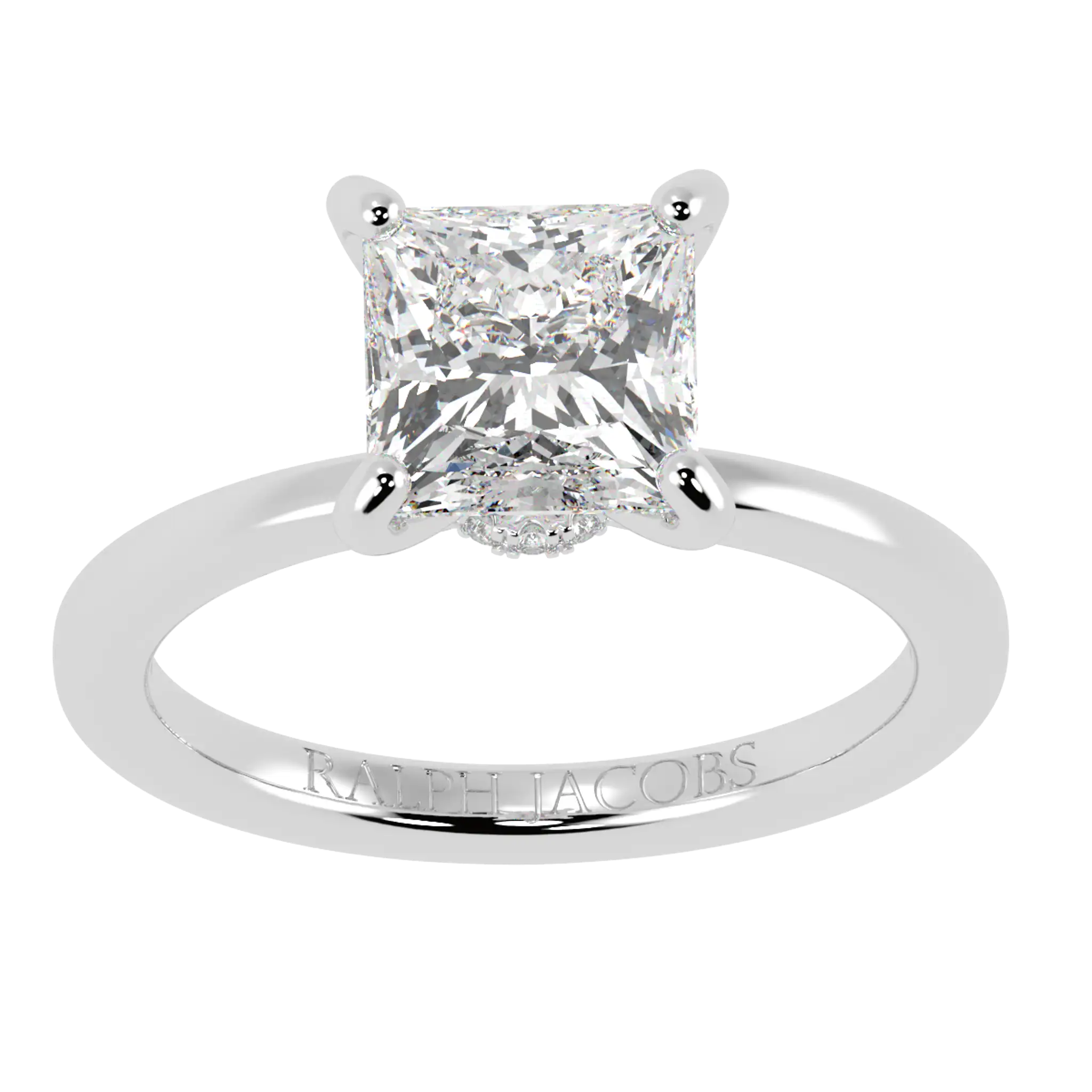 Bague de fiançailles en or blanc 9 carats Raylee avec halo caché | Forme princesse