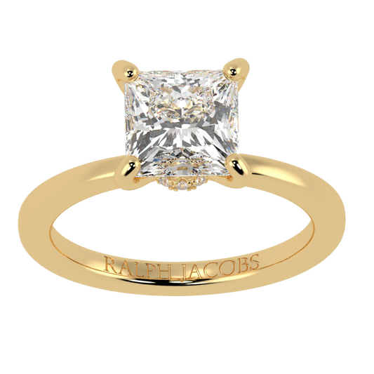 Raylee 9K Yellow Gold Hidden Halo Engagement Ring | Princess Shape