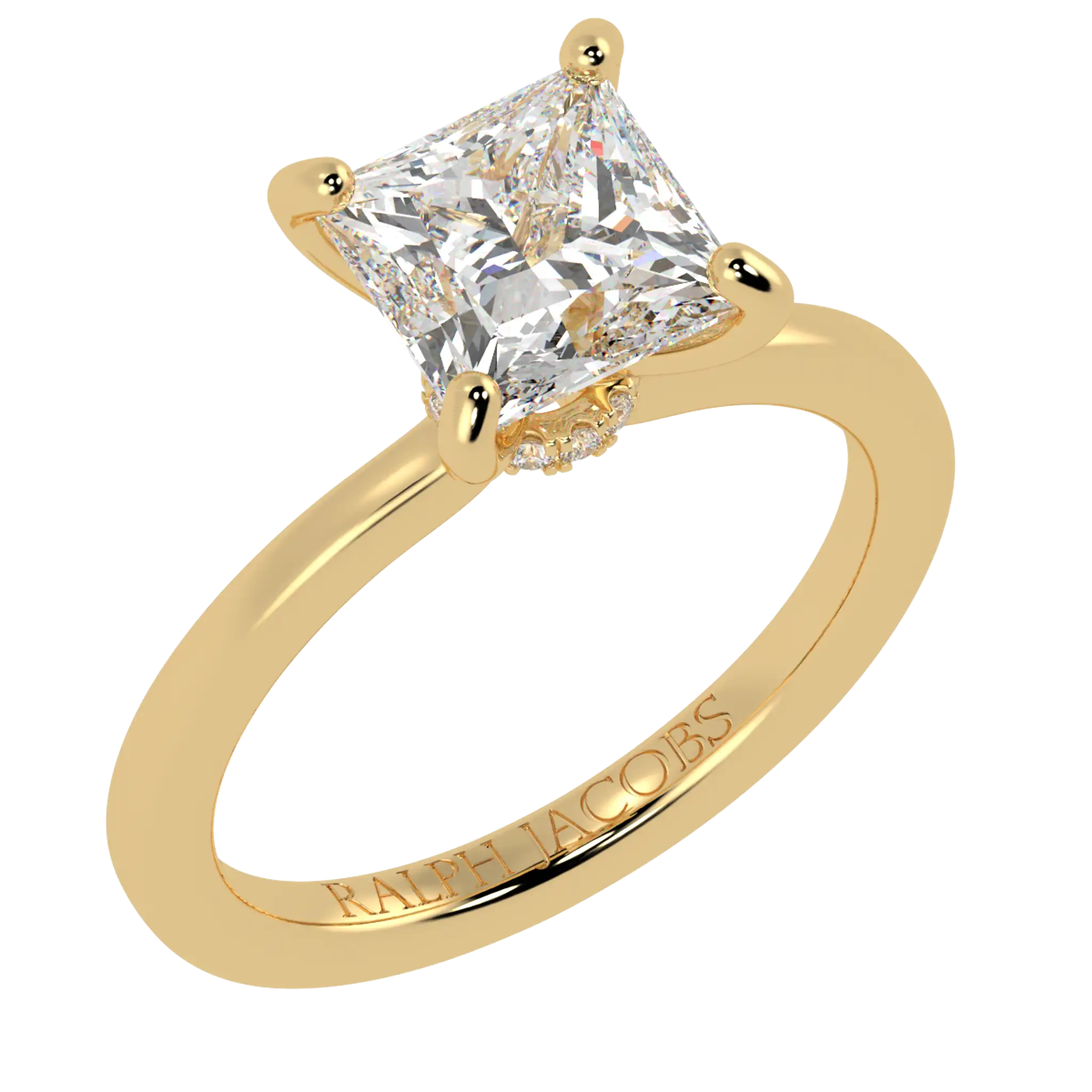 Raylee 9K Yellow Gold Hidden Halo Engagement Ring | Princess Shape