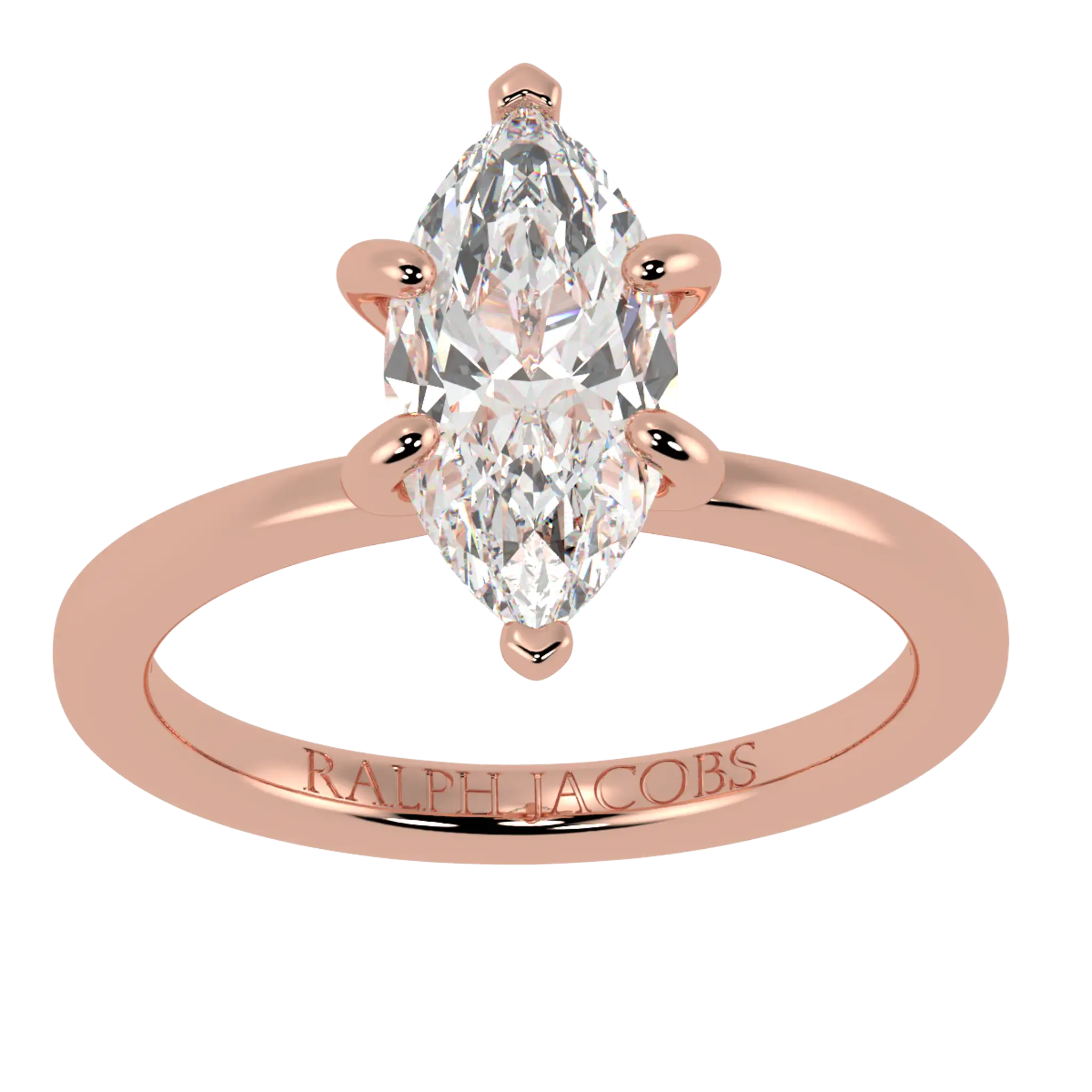 Bague de fiançailles en or rose 14 carats Raylee avec halo caché | Forme marquise