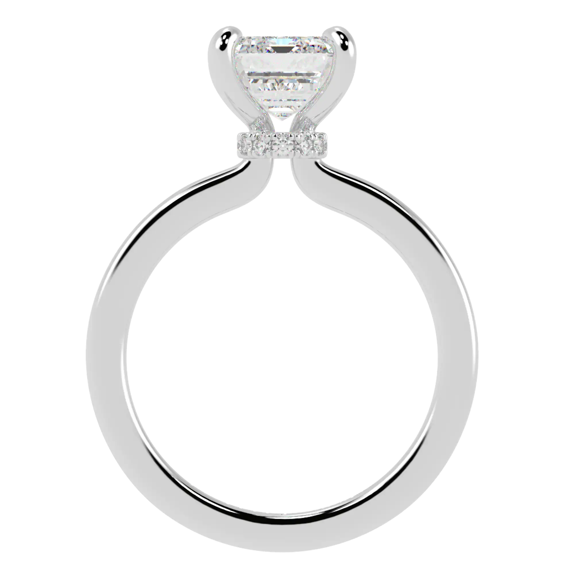 Raylee 18K White Gold Hidden Halo Engagement Ring | Emerald Shape