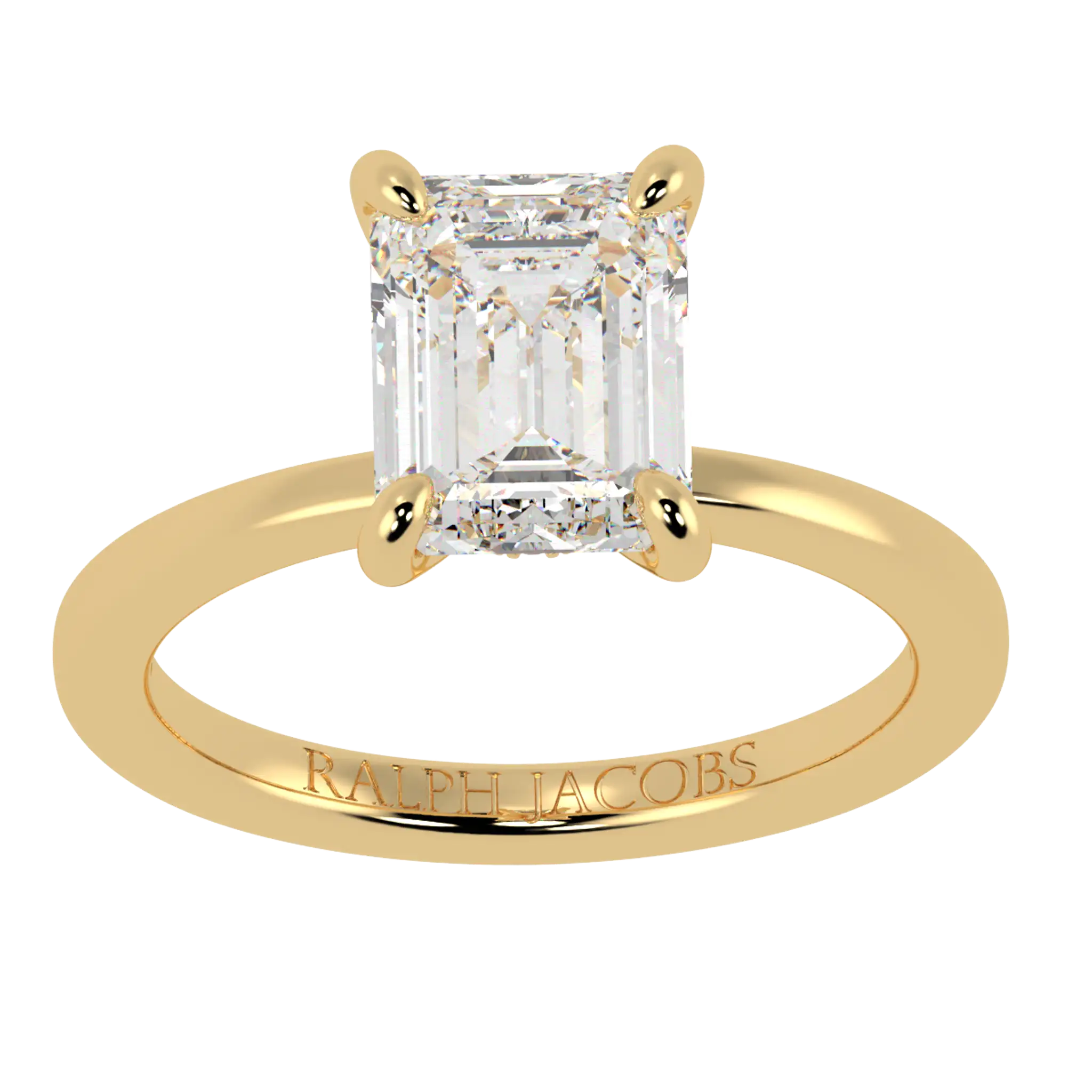 Raylee 18K Yellow Gold Hidden Halo Engagement Ring | Emerald Shape